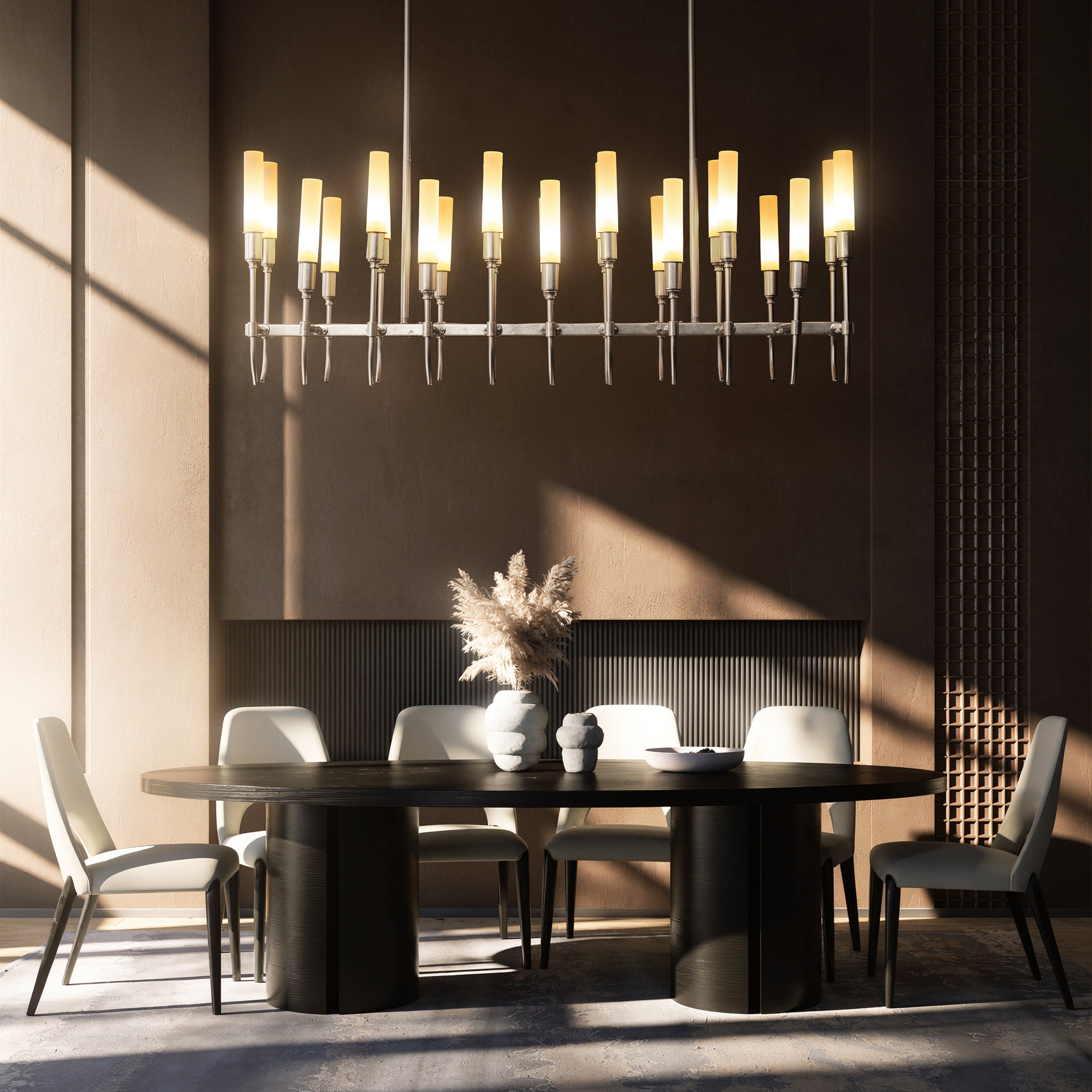 Cavendish (Rectangular, Gold, S.S Finish) Frosted Glass Chandelier