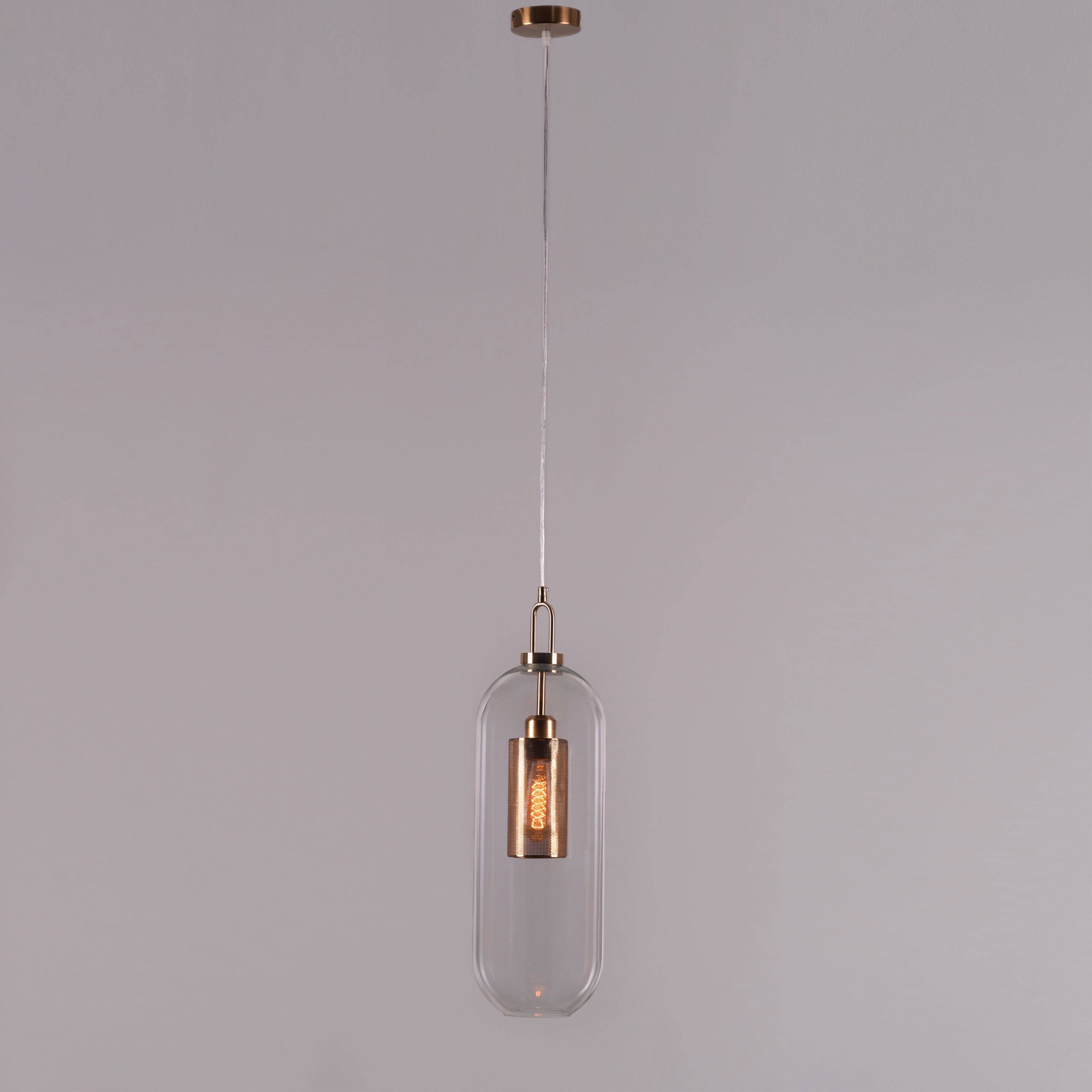 Good To Glow (Long, Gold) Clear Glass Pendant Light
