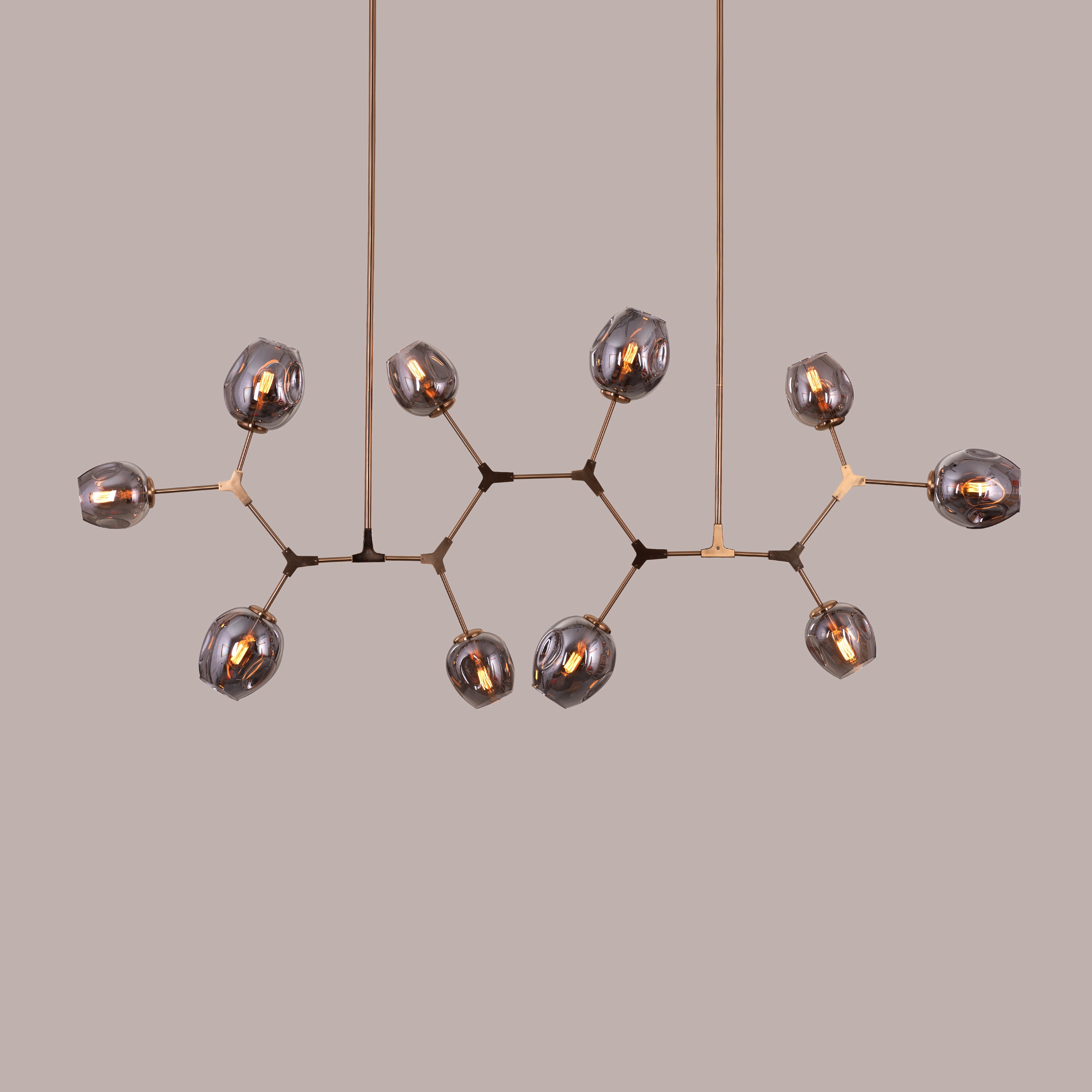 Games People Play (Large, Gold, Smokey Grey, 10 Head) Glass Chandelier