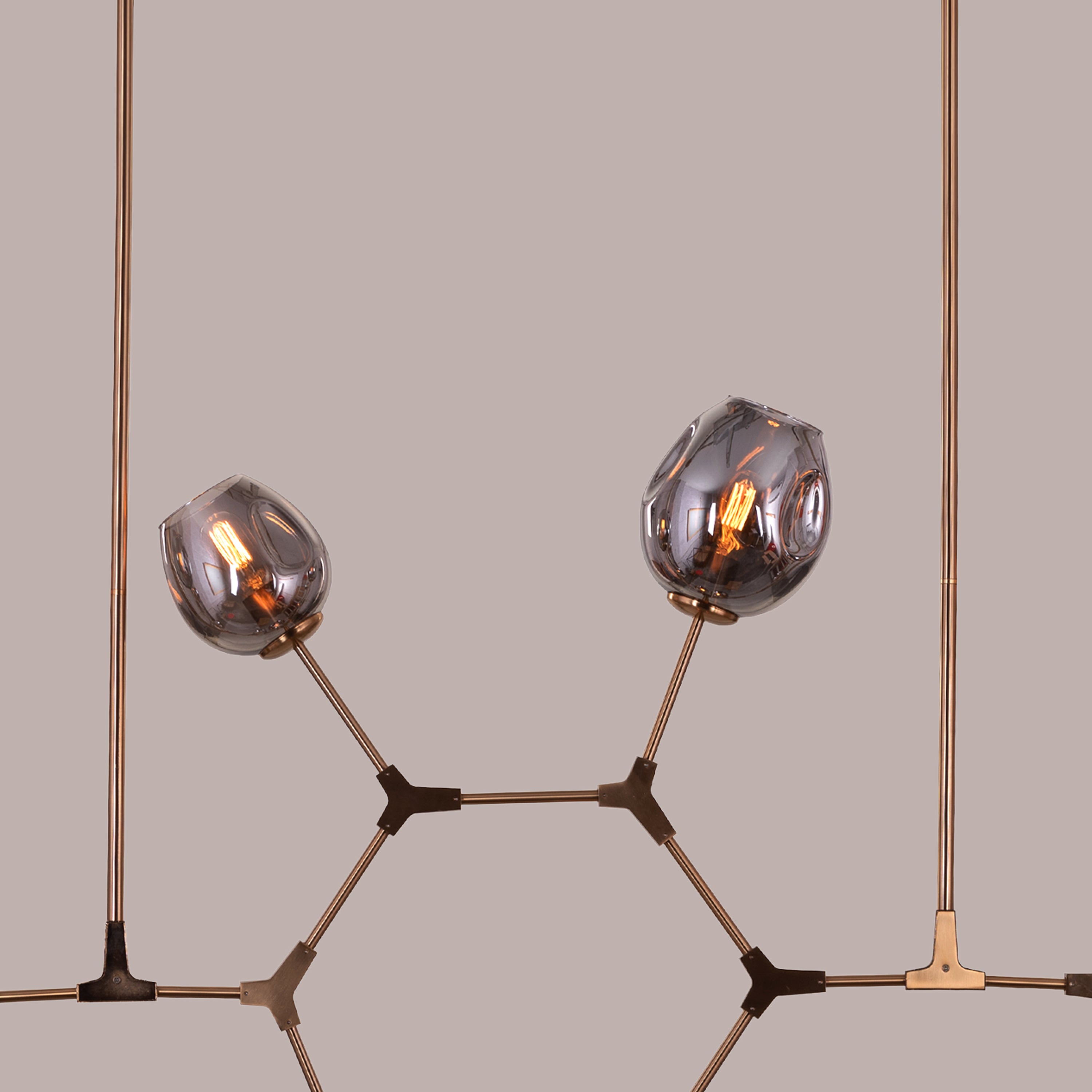 Games People Play (Large, Gold, Smokey Grey, 10 Head) Glass Chandelier