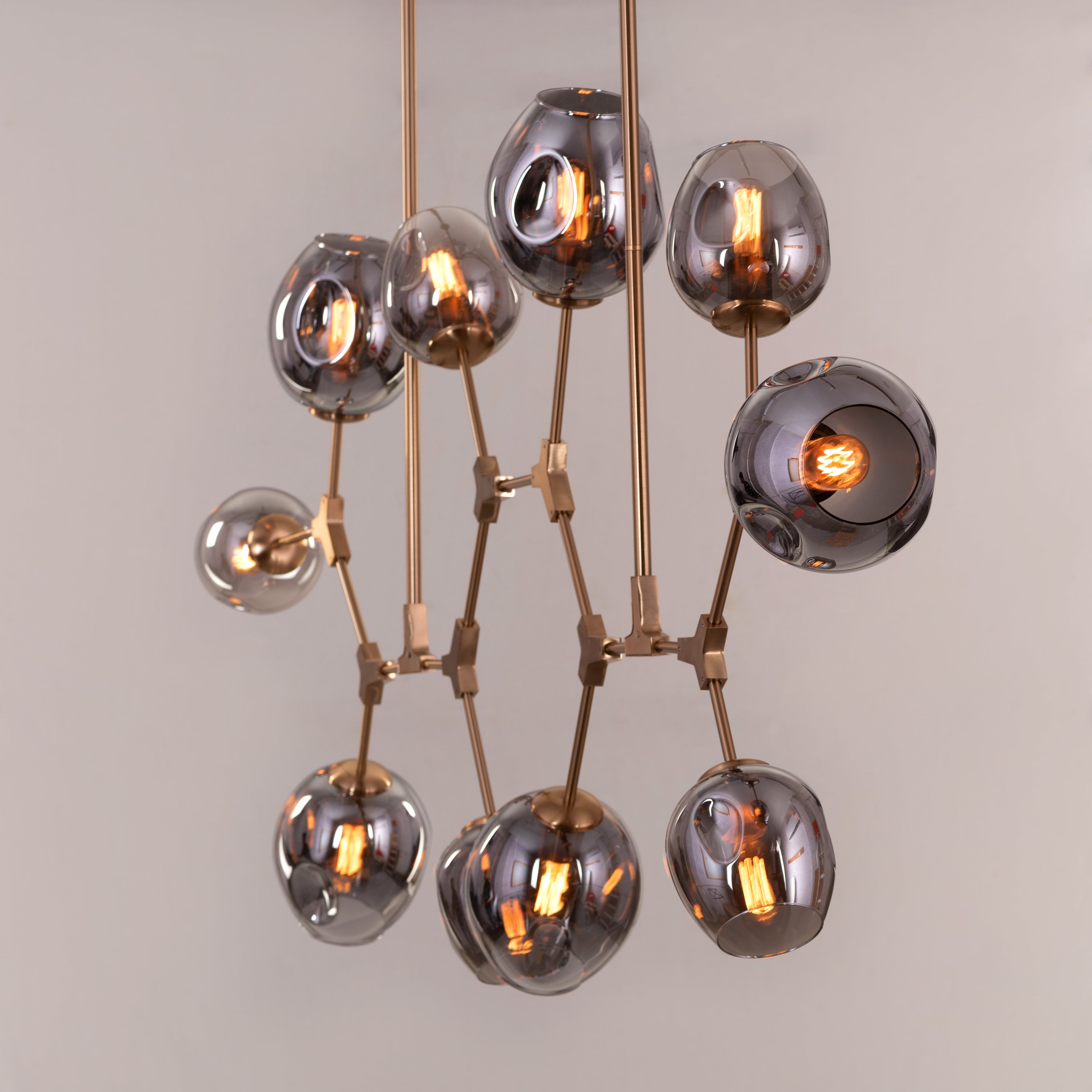 Games People Play (Large, Gold, Smokey Grey, 10 Head) Glass Chandelier
