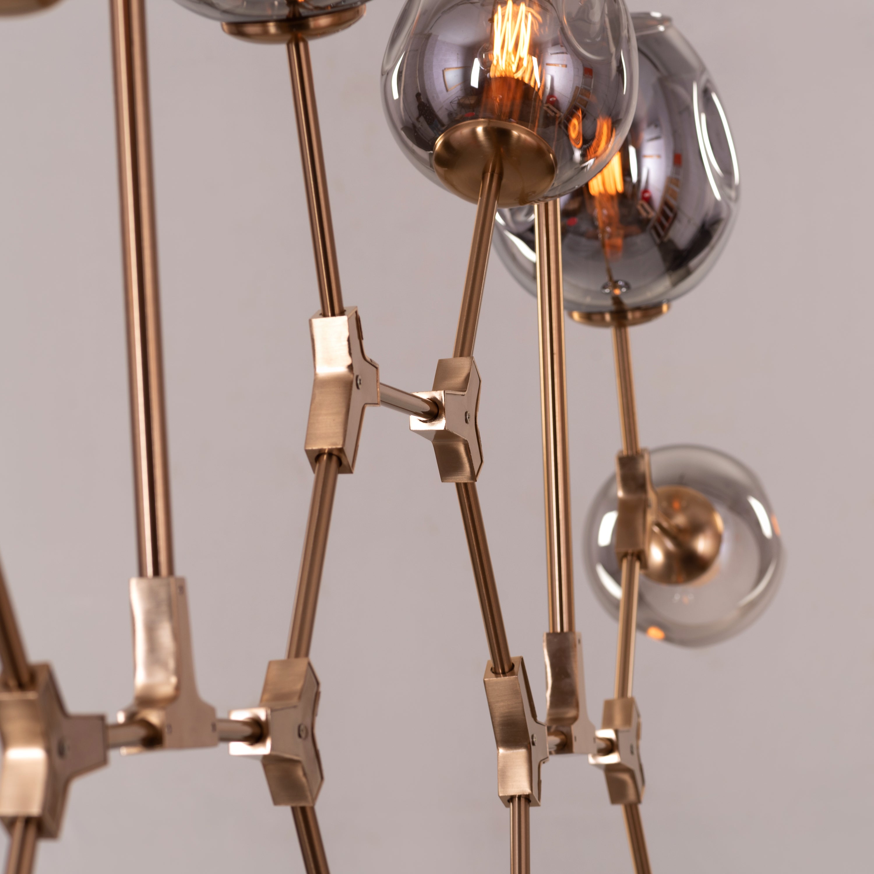 Games People Play (Large, Gold, Smokey Grey, 10 Head) Glass Chandelier