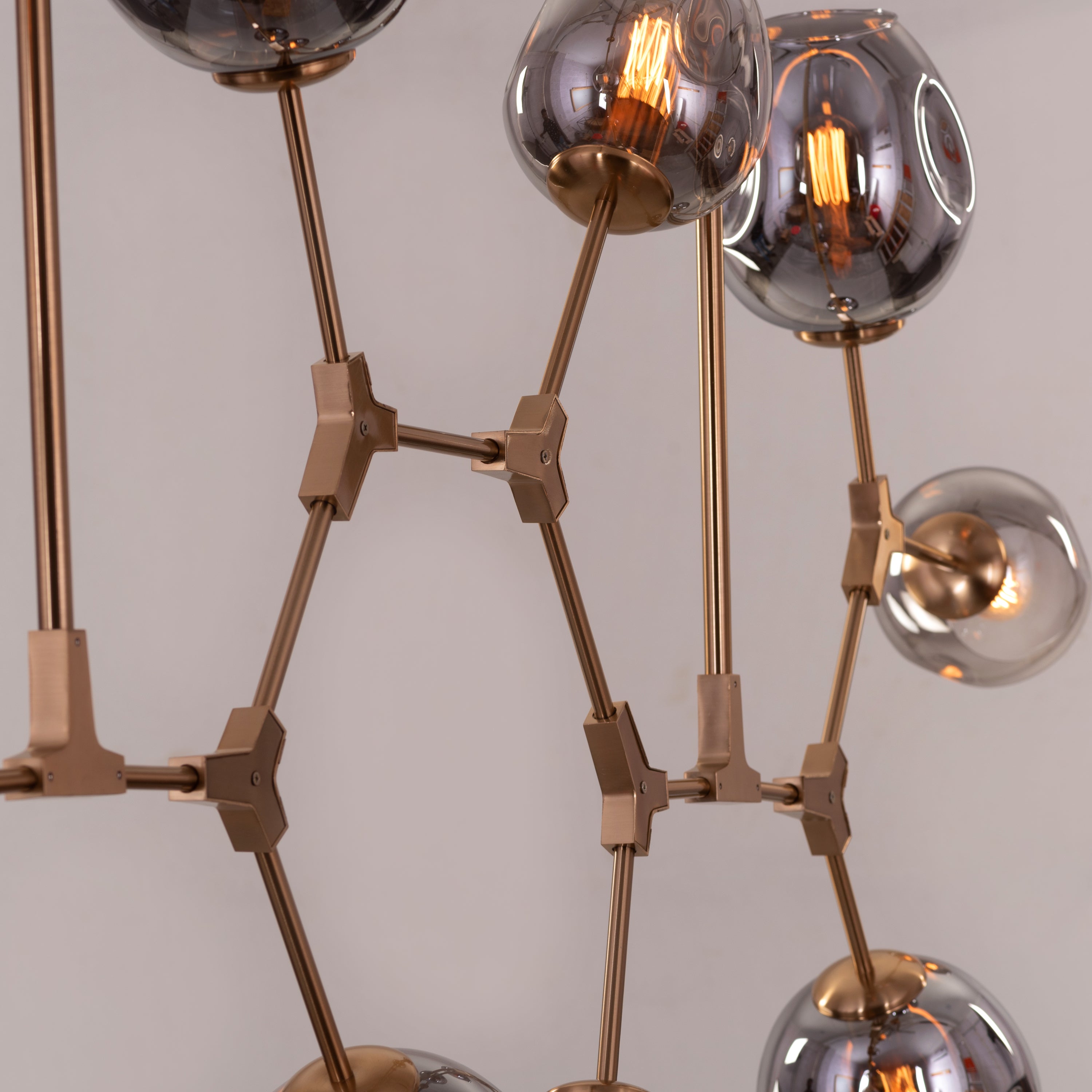 Games People Play (Large, Gold, Smokey Grey, 10 Head) Glass Chandelier
