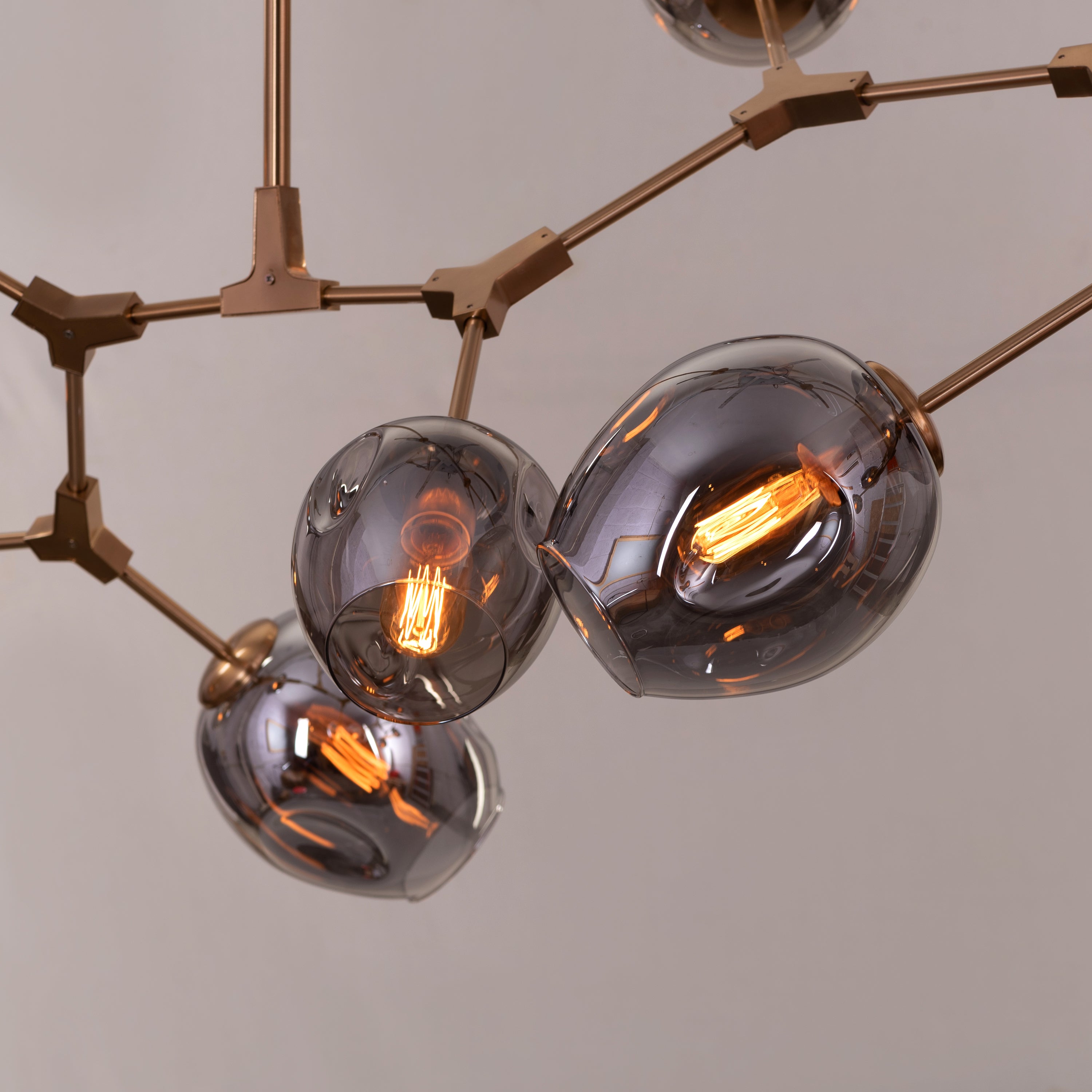 Games People Play (Large, Gold, Smokey Grey, 10 Head) Glass Chandelier