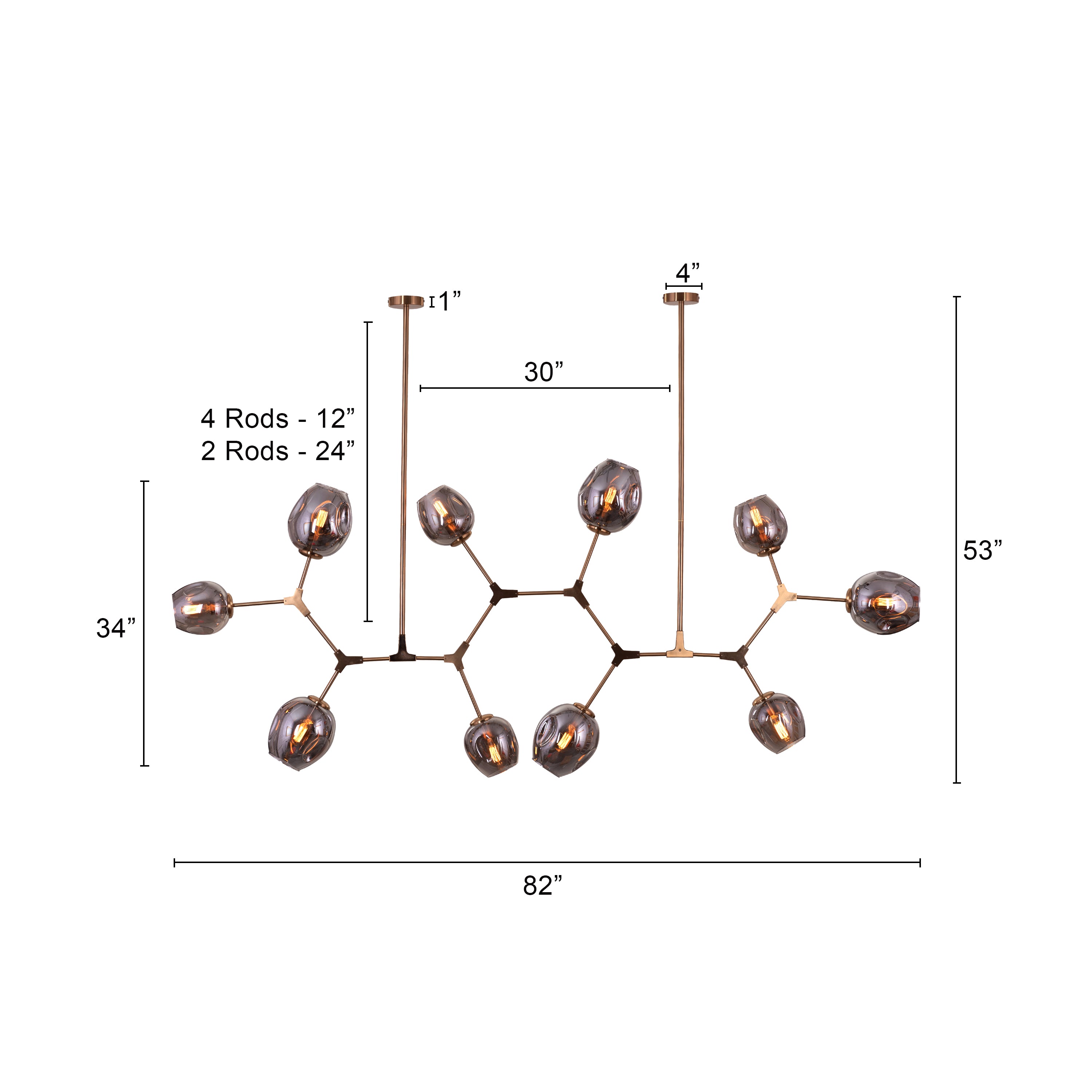 Games People Play (Large, Gold, Smokey Grey, 10 Head) Glass Chandelier
