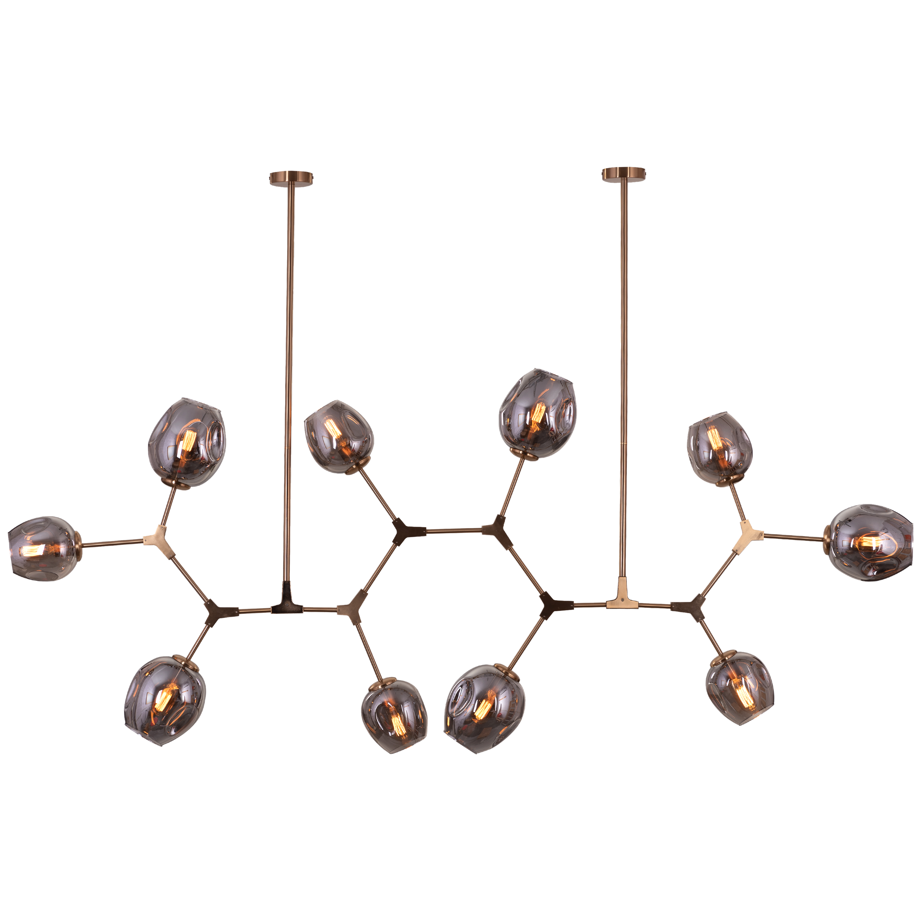 Games People Play (Large, Gold, Smokey Grey, 10 Head) Glass Chandelier