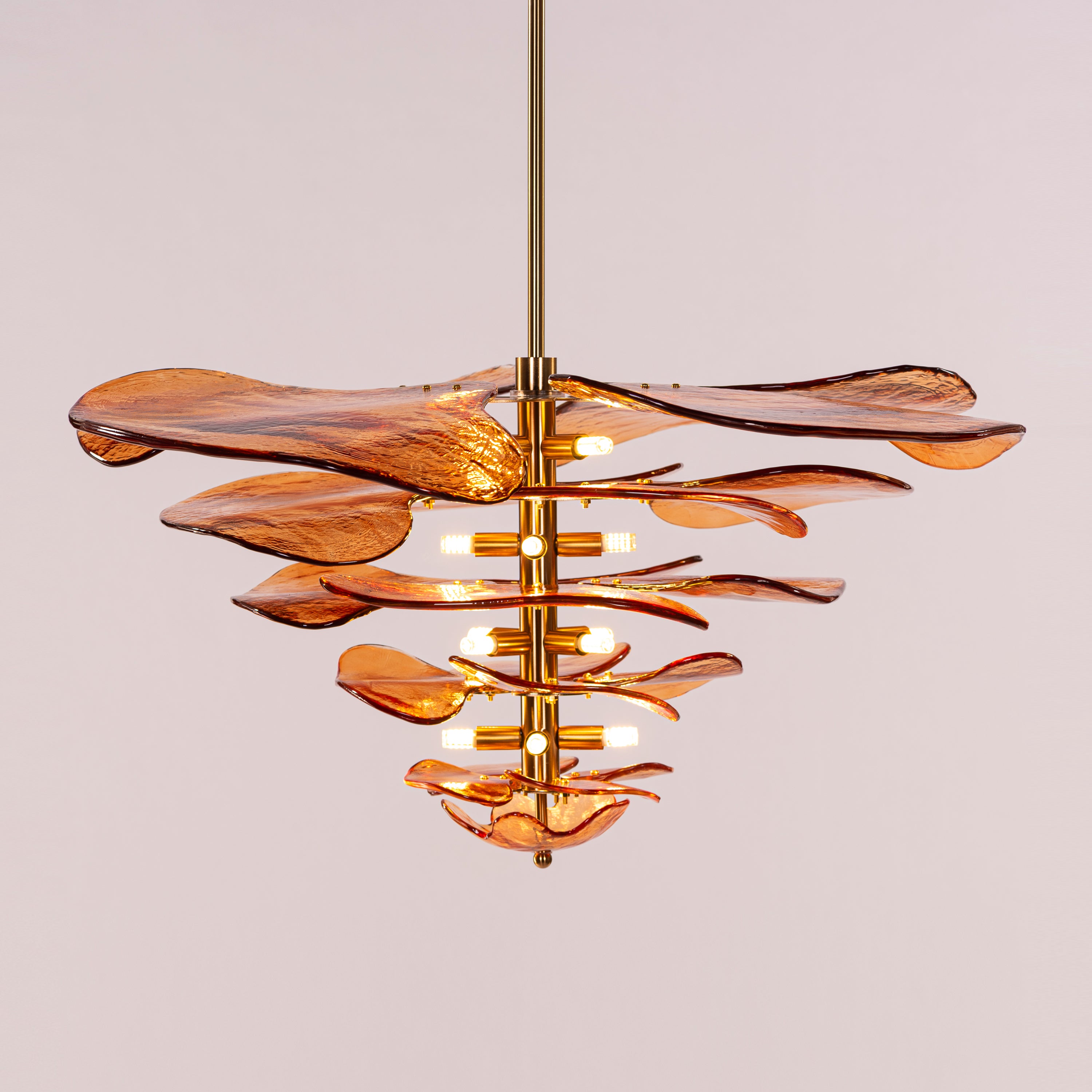 Luminous Lotus (Large, Gold, Amber) Tinted Glass Chandelier