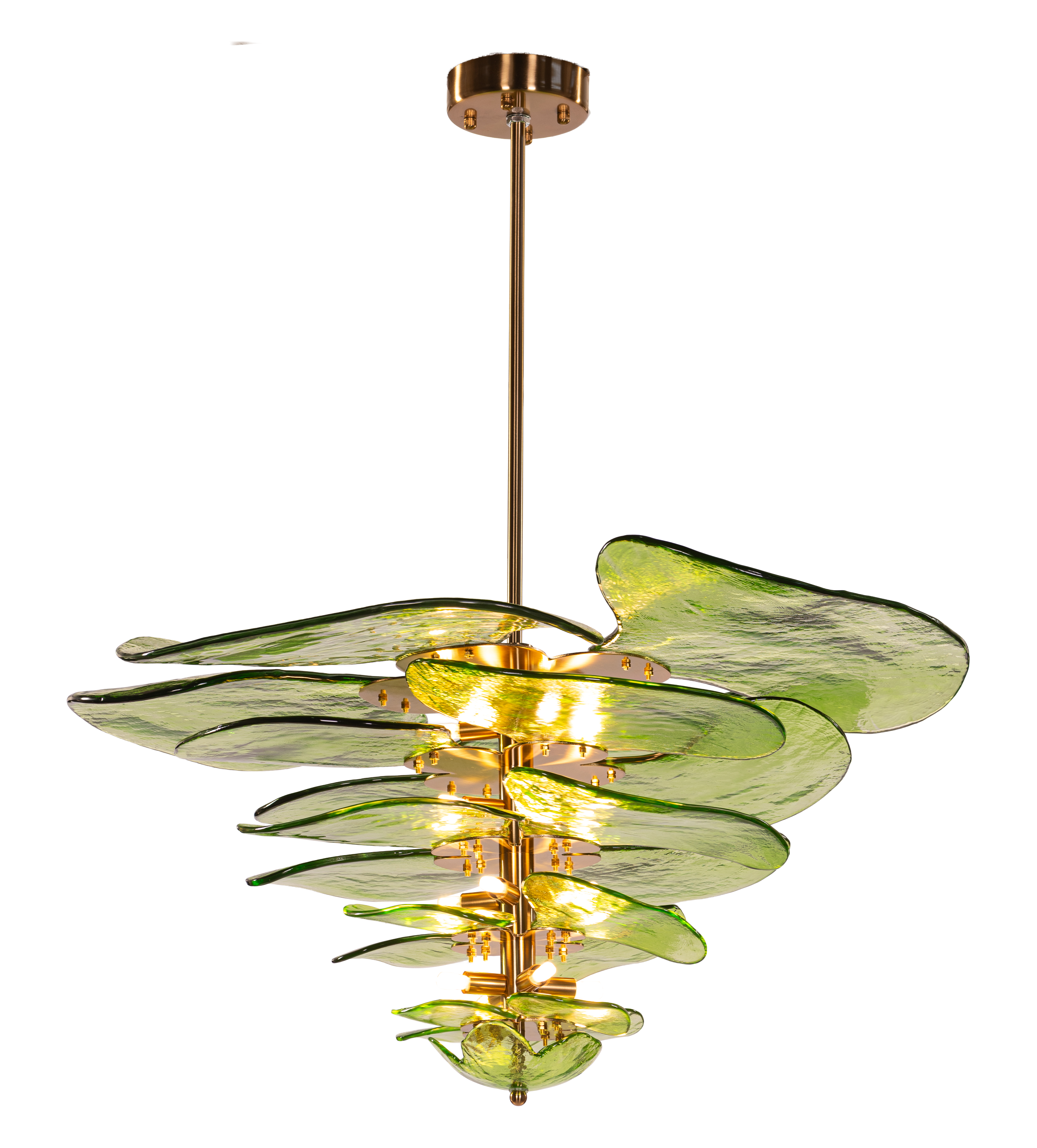 Luminous Lotus (Large, Gold, Green) Tinted Glass Chandelier
