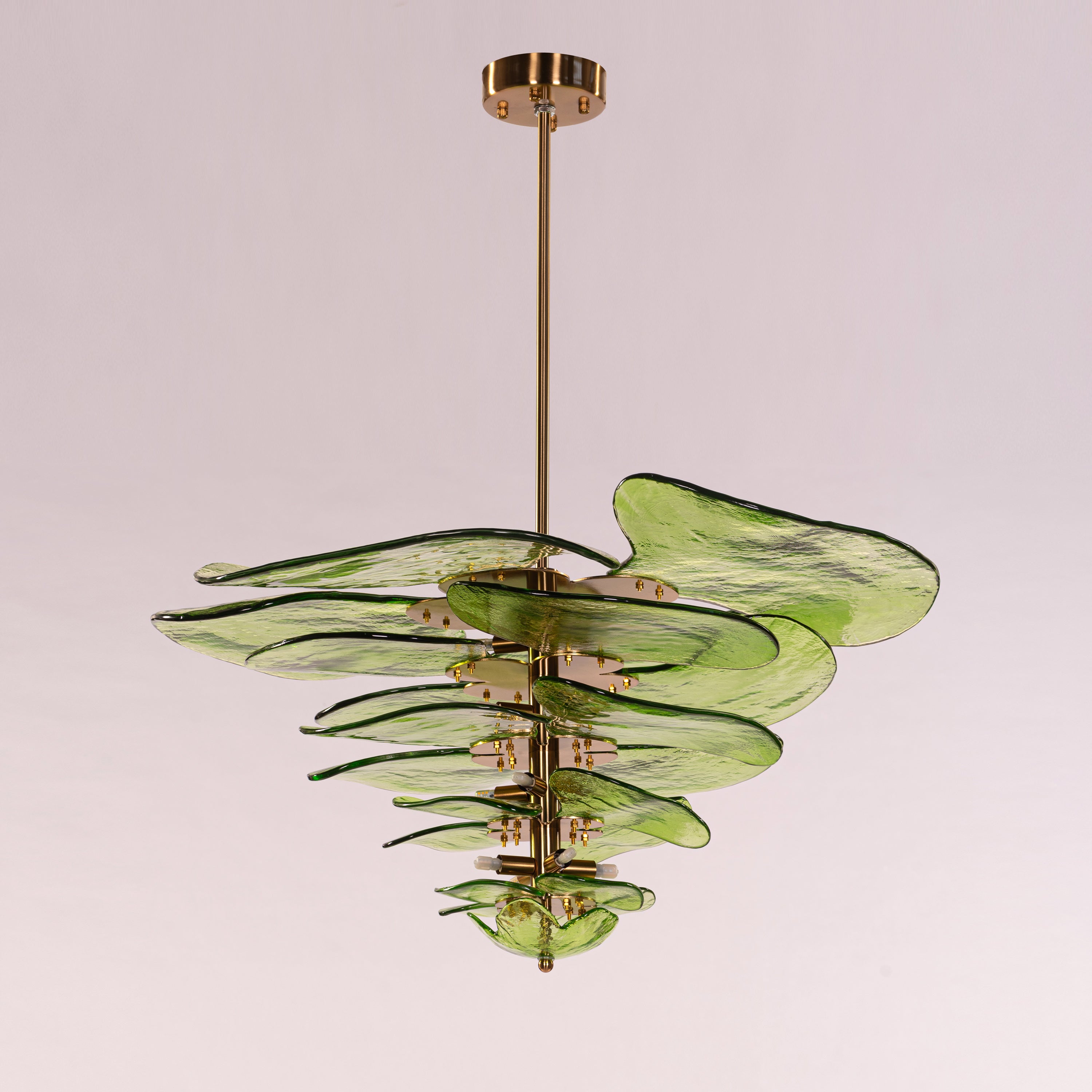 Luminous Lotus (Large, Gold, Green) Tinted Glass Chandelier