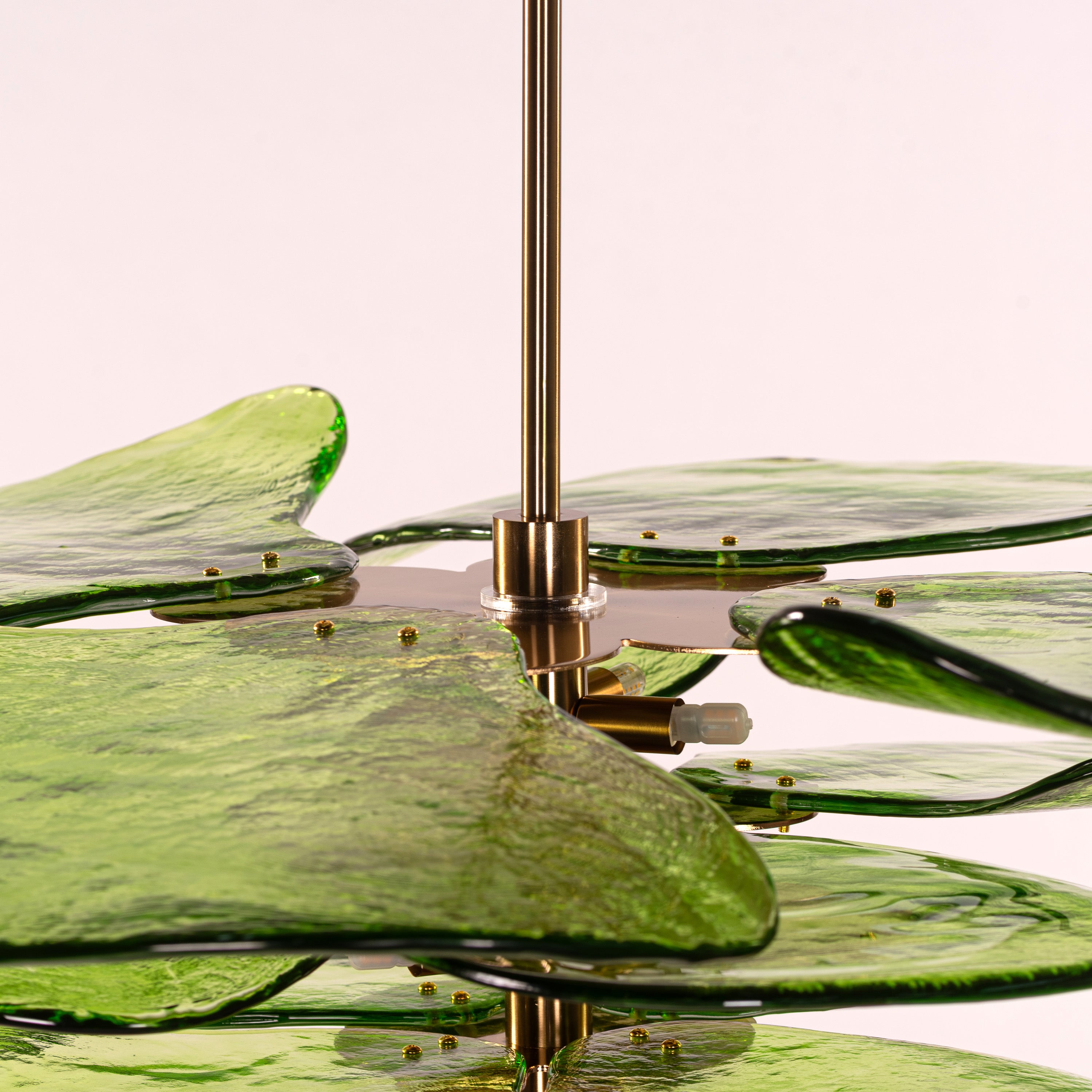 Luminous Lotus (Large, Gold, Green) Tinted Glass Chandelier