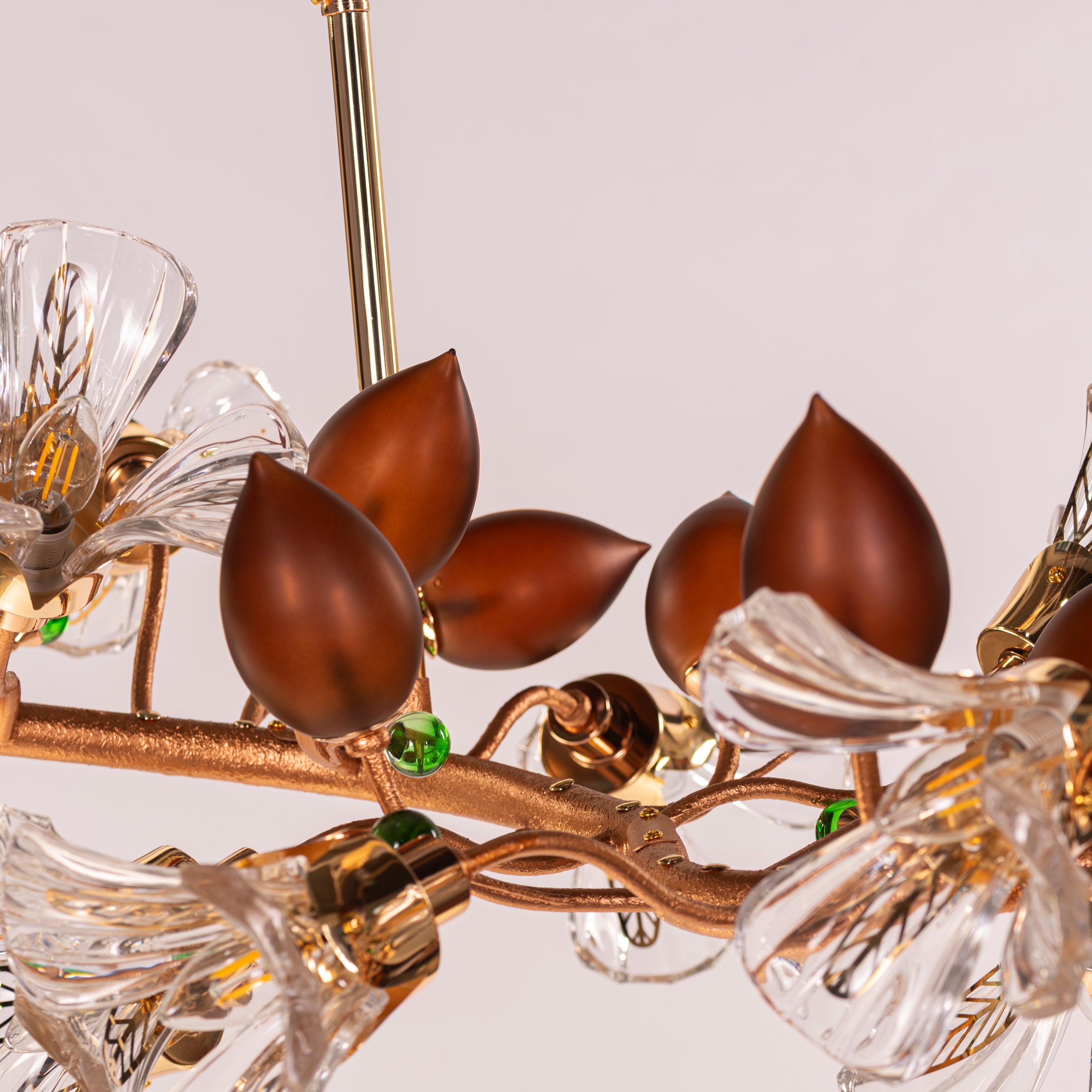 Harubana Splash (Medium, Rose Gold, Clear & Amber) Textured Glass Chandelier