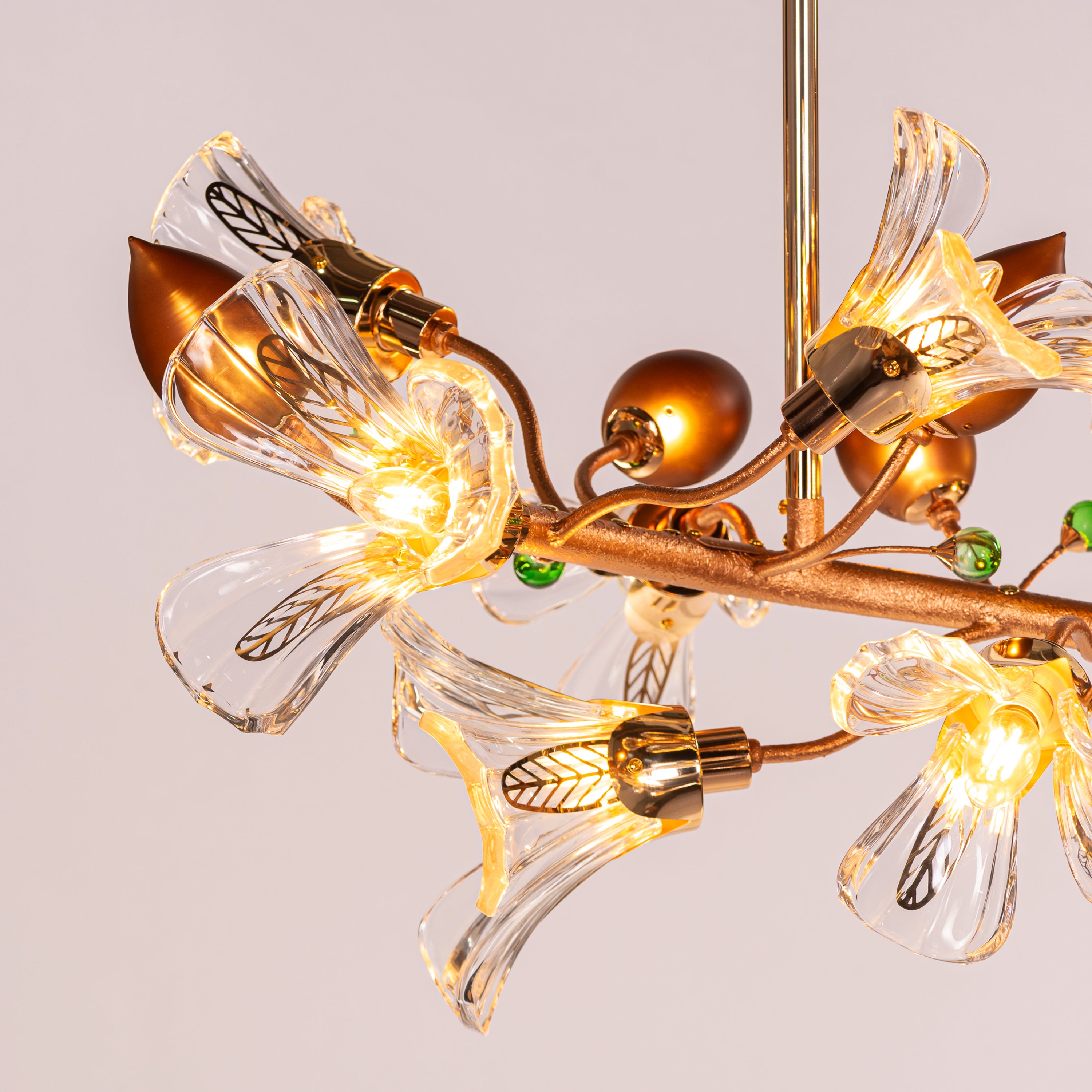 Harubana Splash (Medium, Rose Gold, Clear & Amber) Textured Glass Chandelier