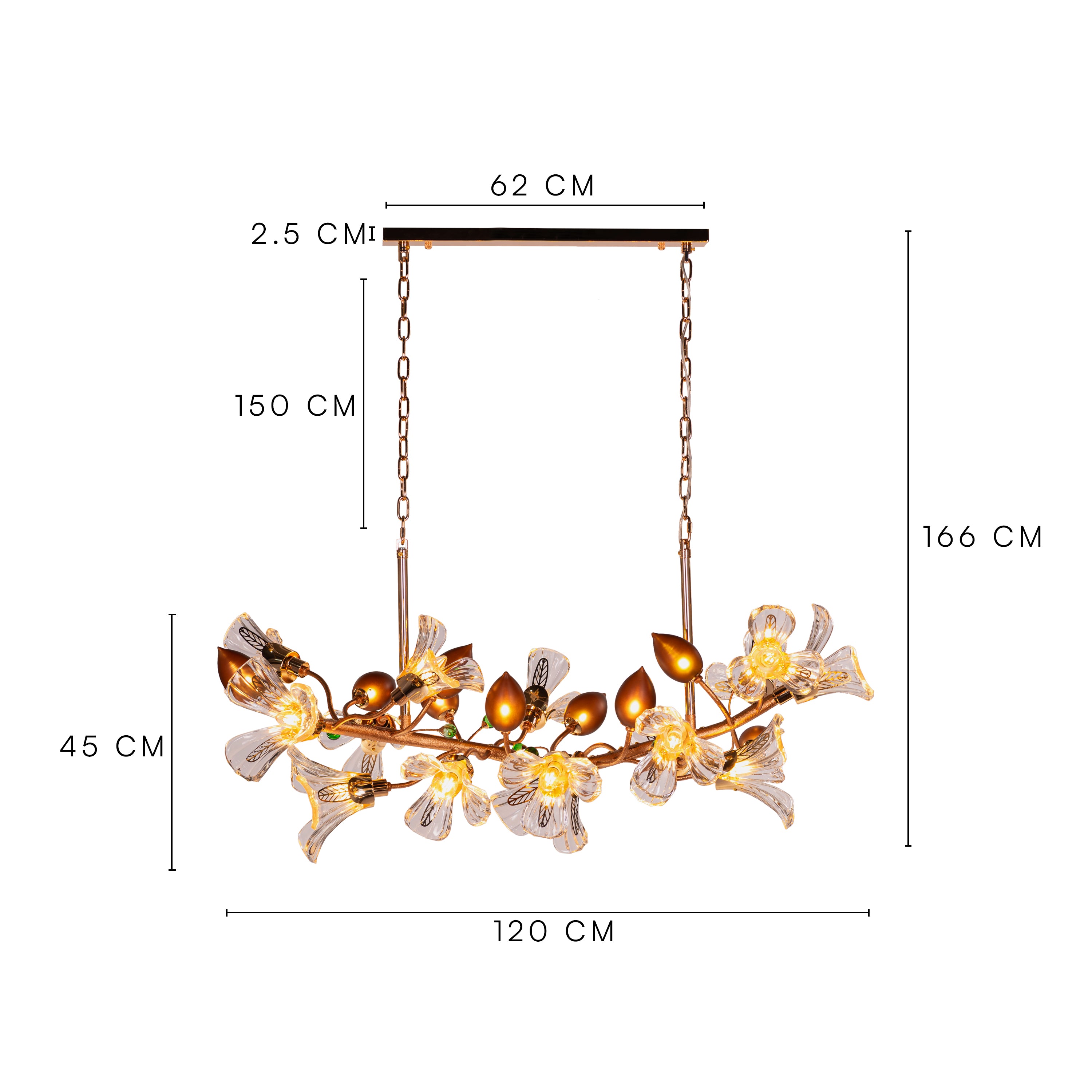 Harubana Splash (Medium, Rose Gold, Clear & Amber) Textured Glass Chandelier