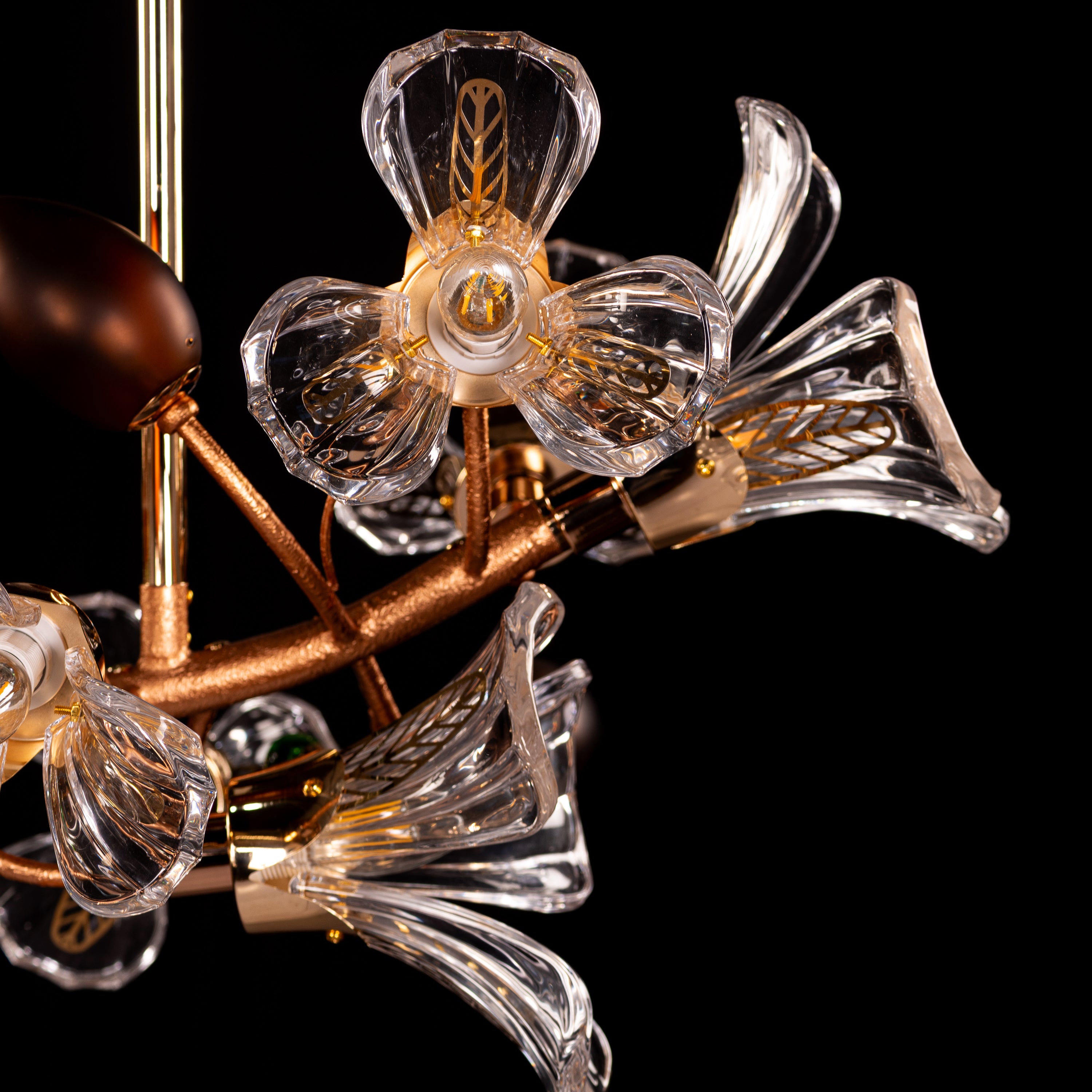 Harubana Splash (Medium, Rose Gold, Clear & Amber) Textured Glass Chandelier