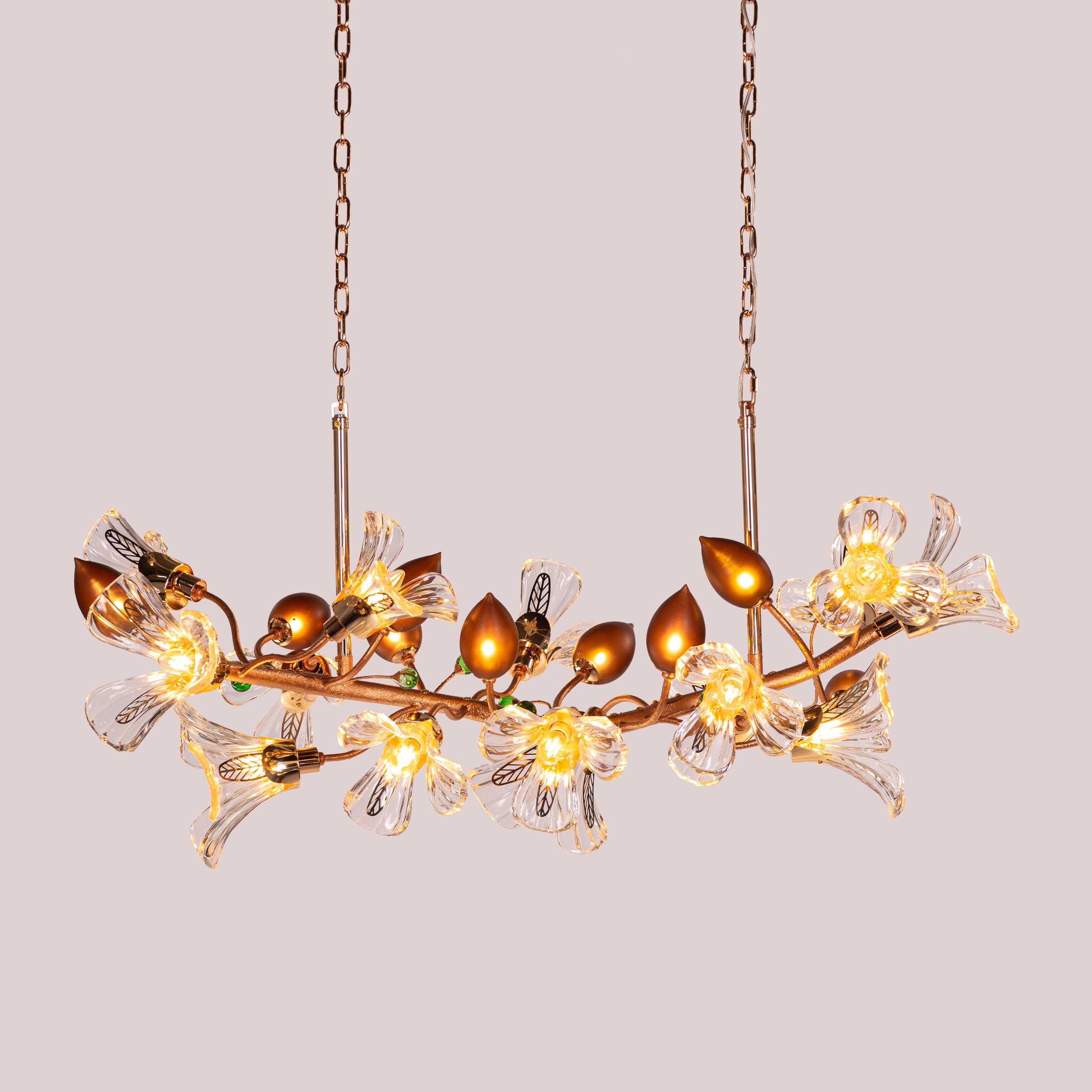 Harubana Splash (Medium, Rose Gold, Clear & Amber) Textured Glass Chandelier
