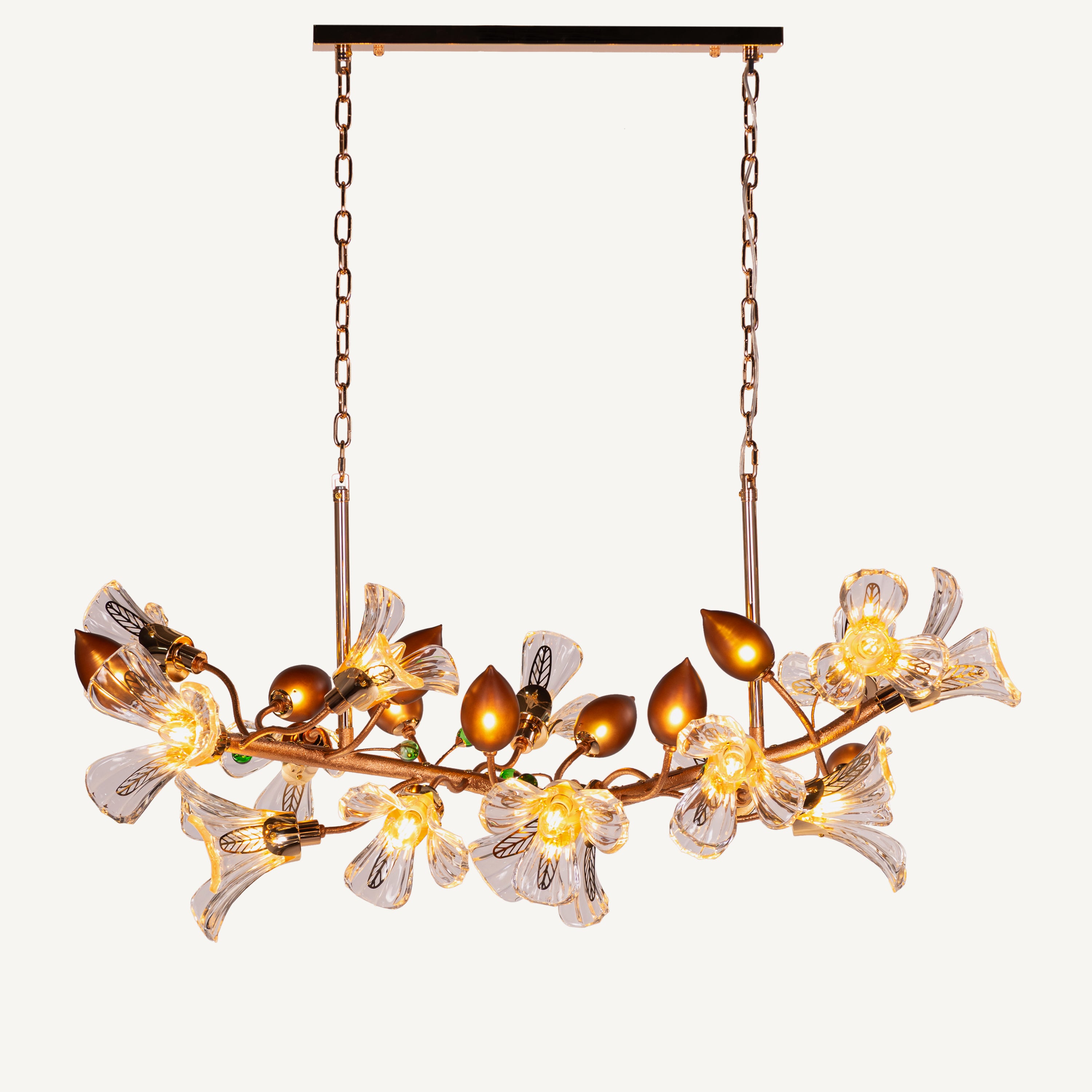 Harubana Splash (Medium, Rose Gold, Clear & Amber) Textured Glass Chandelier