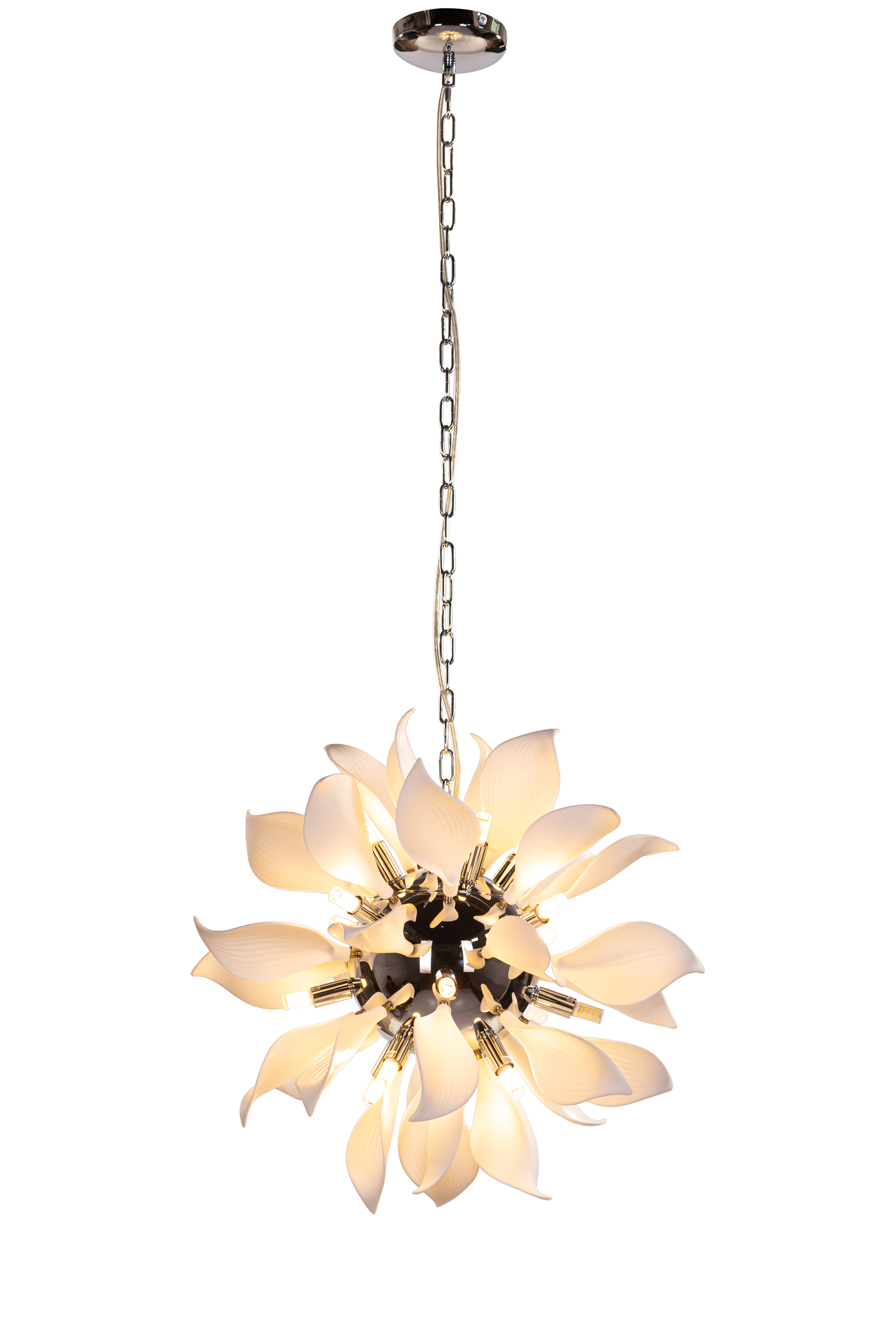Ocean Lily (Chrome, White) Ceramic Chandelier