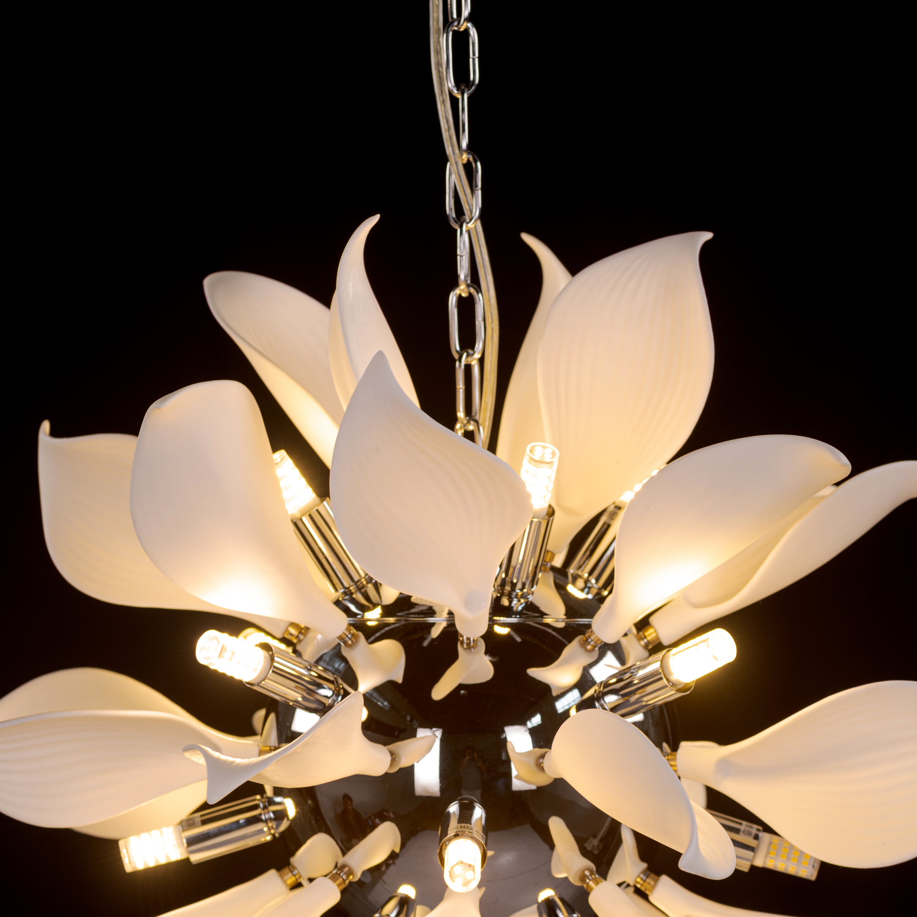 Ocean Lily (Chrome, White) Ceramic Chandelier