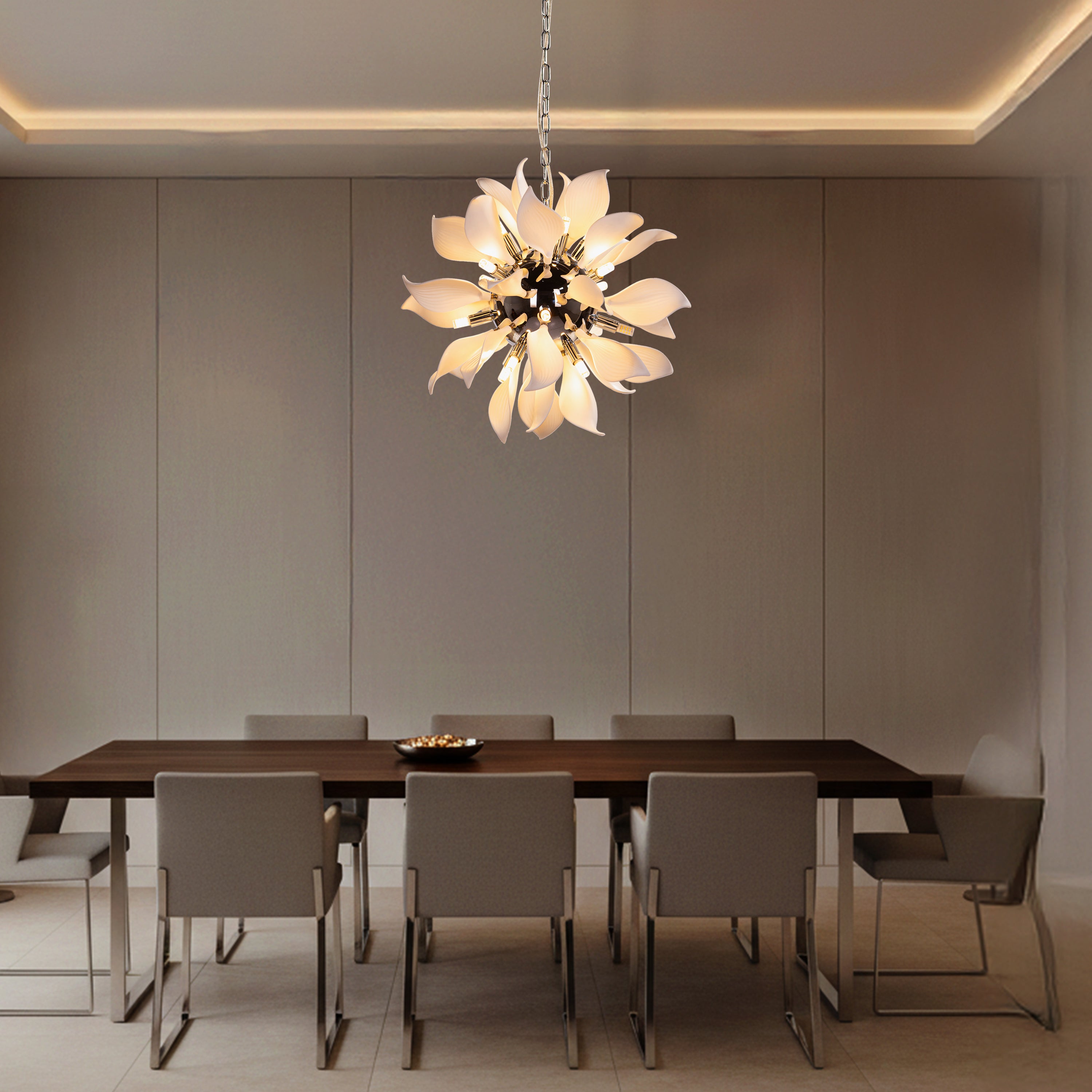 Ocean Lily (Chrome, White) Ceramic Chandelier