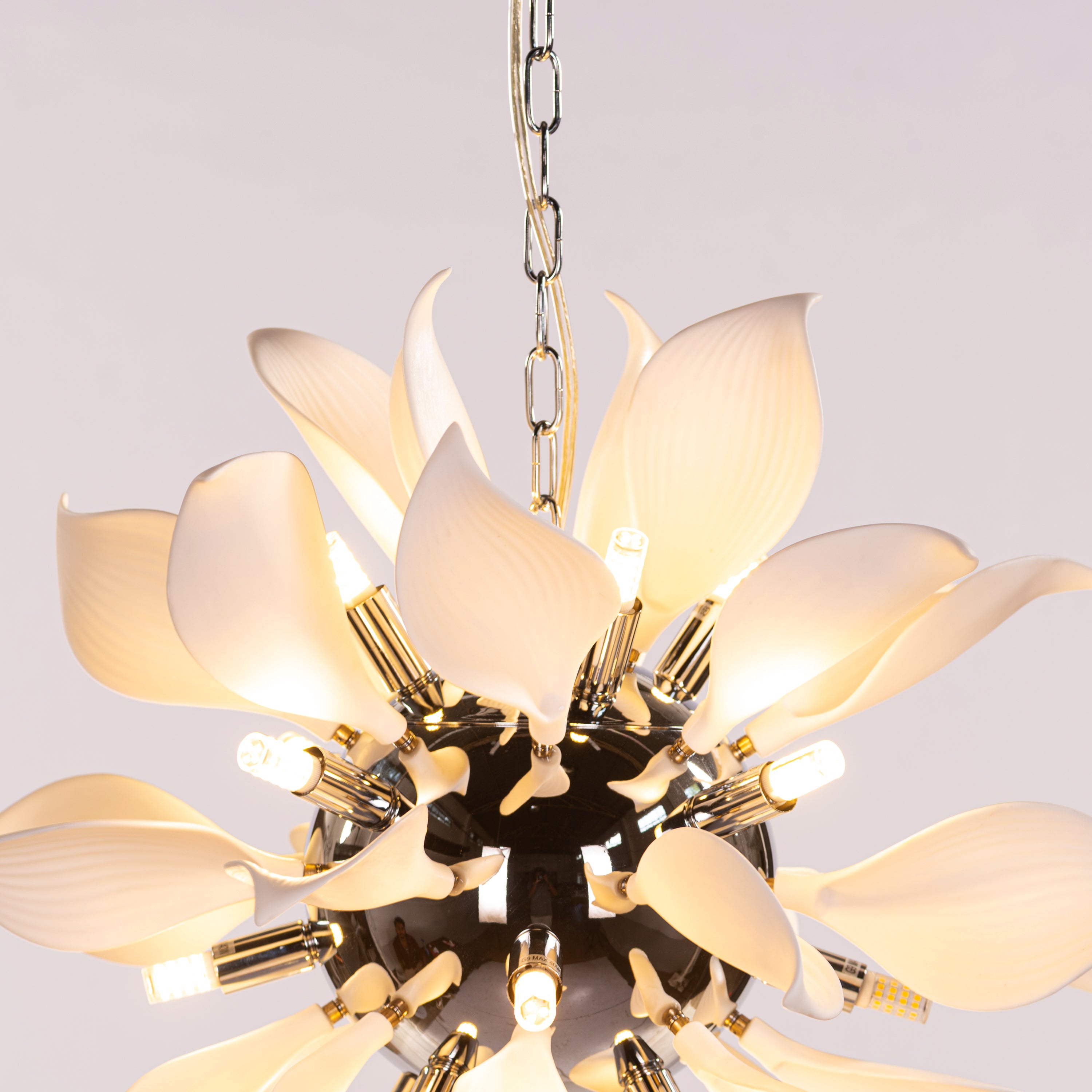 Ocean Lily (Chrome, White) Ceramic Chandelier