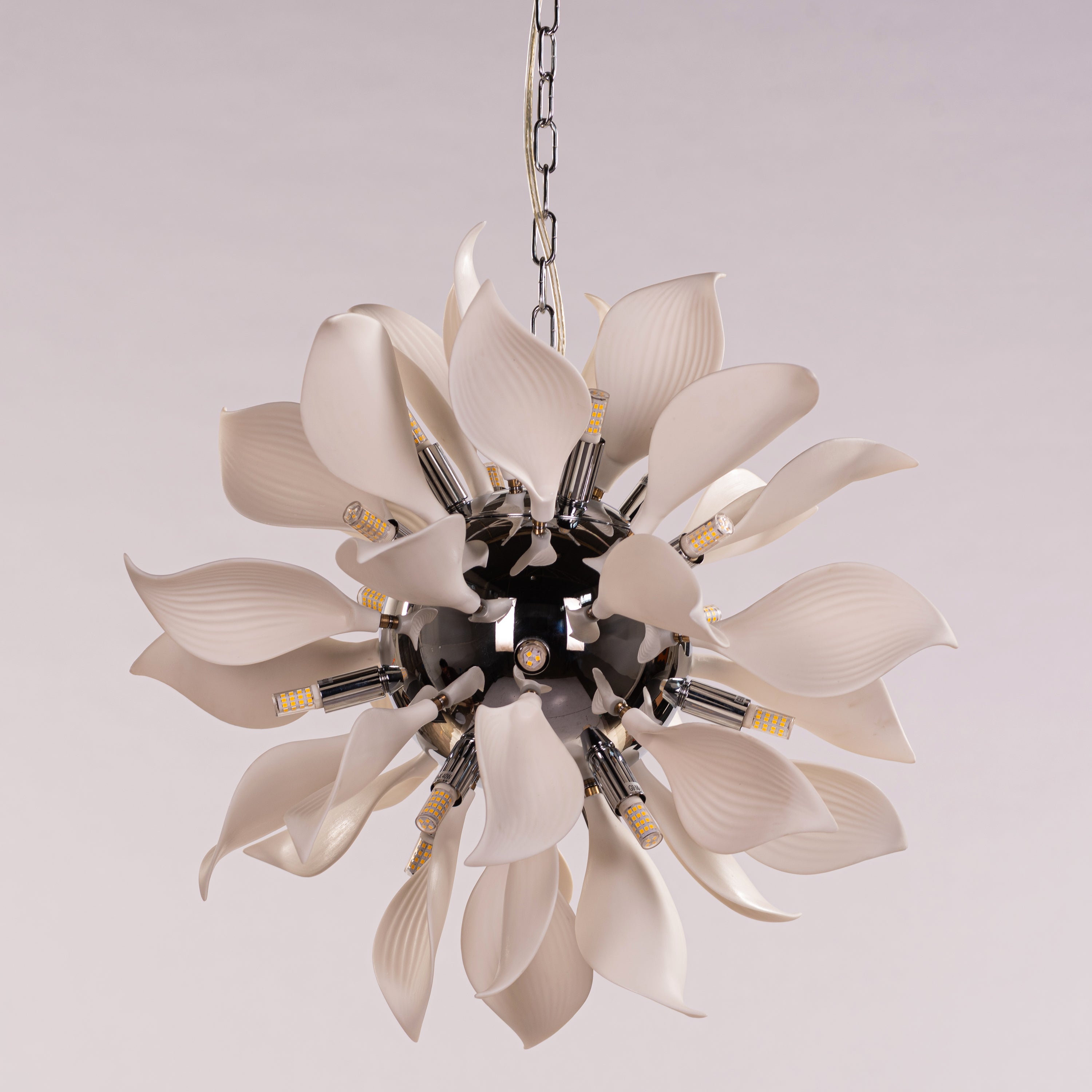 Ocean Lily (Chrome, White) Ceramic Chandelier