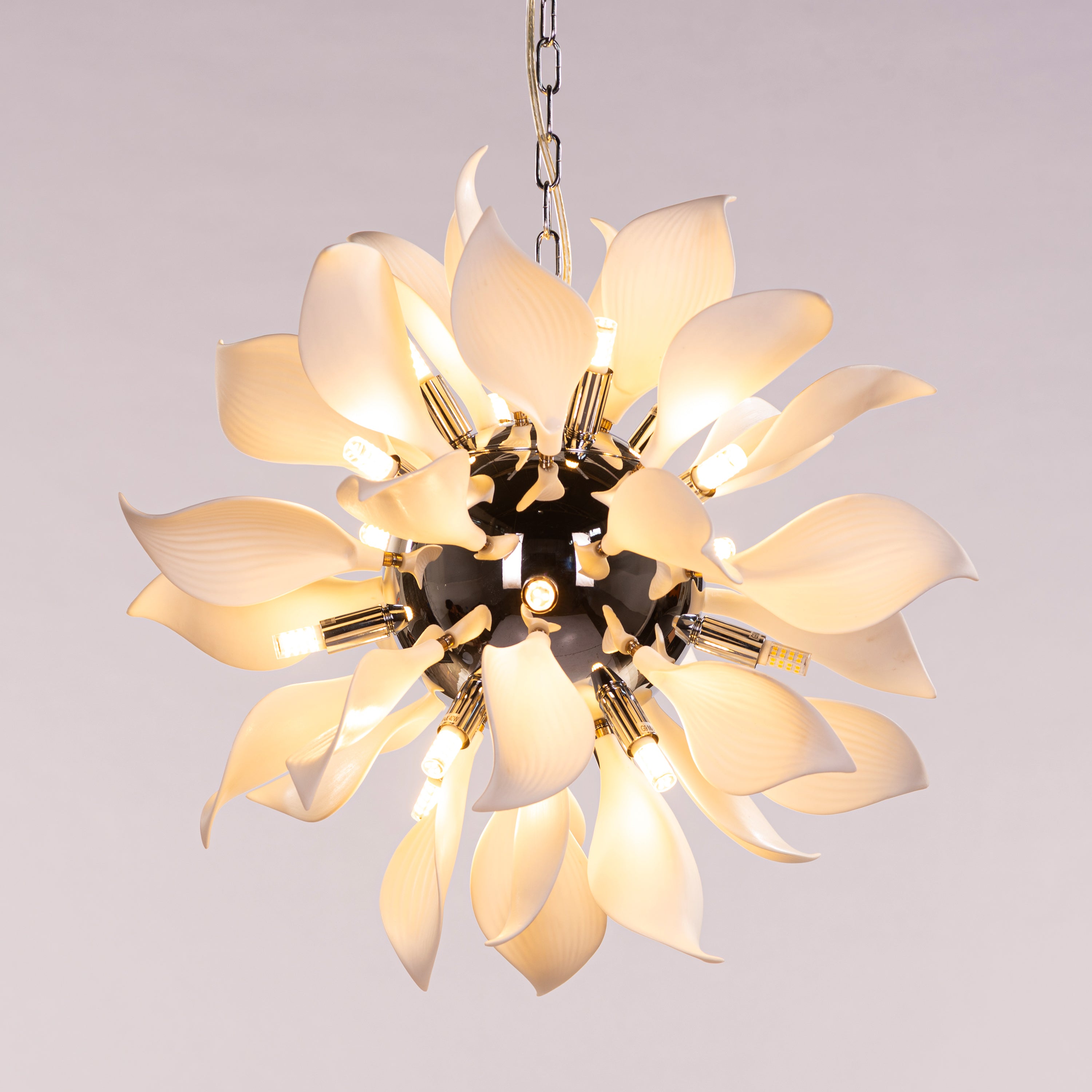 Ocean Lily (Chrome, White) Ceramic Chandelier