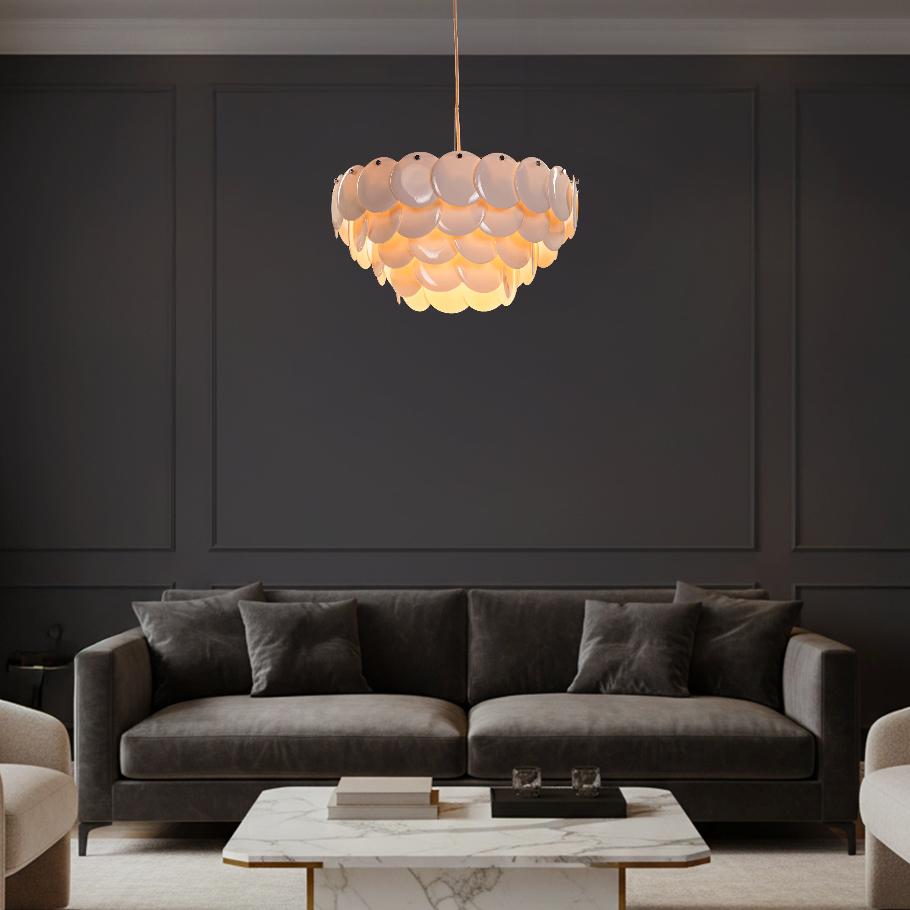 Porcelain Sail (Chrome, White) Ceramic Chandelier