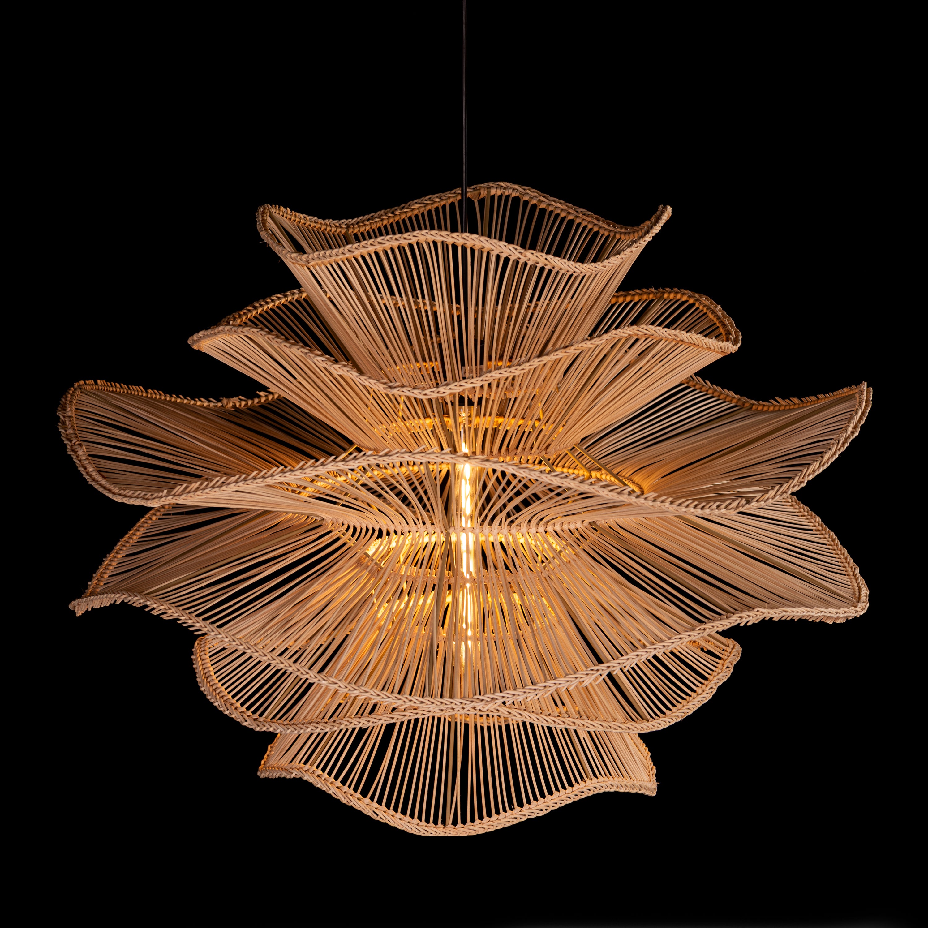 Seashell Whisper (Beige) Rattan Chandelier
