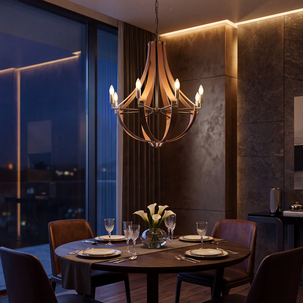 Regent (Black, Brown) Faux Leather Chandelier
