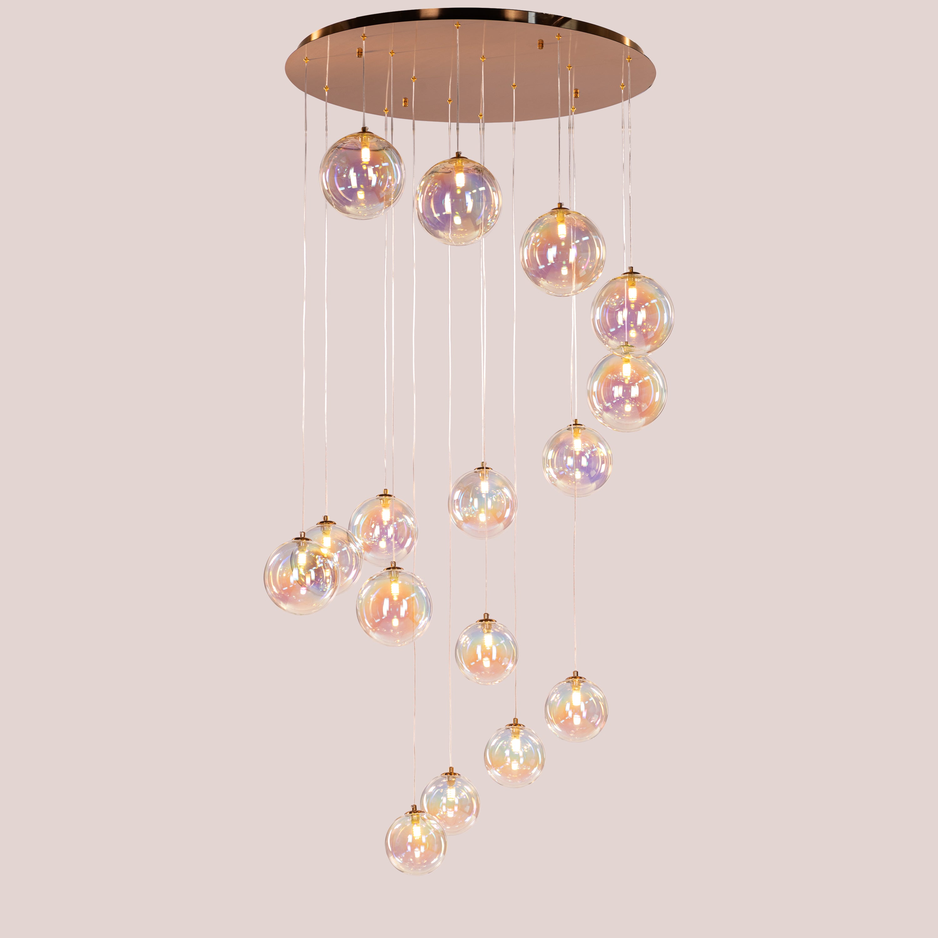 Cosmic Trails (Gold, Clear) Iridescent Double Height Chandelier