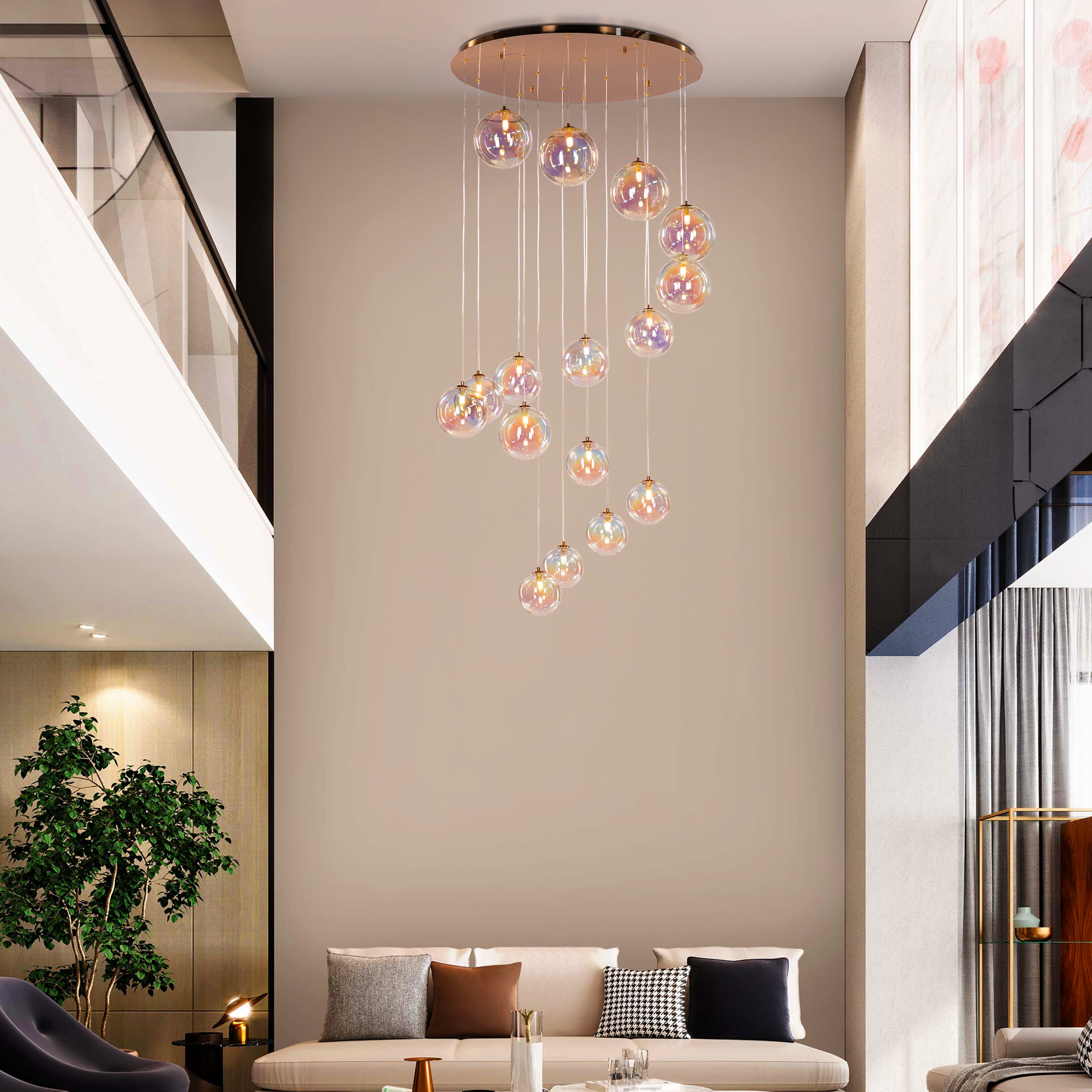 Cosmic Trails (Gold, Clear) Iridescent Double Height Chandelier