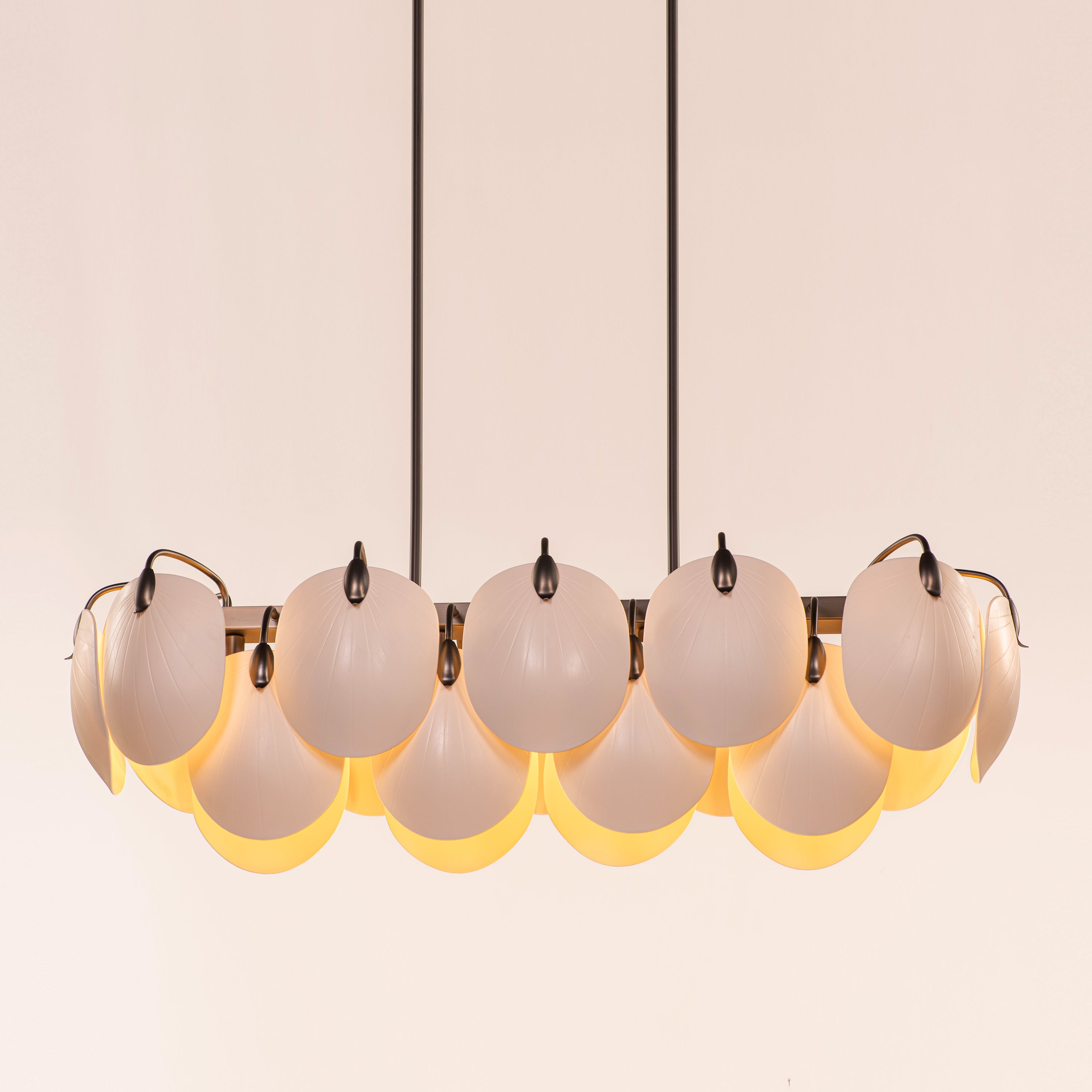 Petaline (Long, Brown, White) Ceramic Chandelier