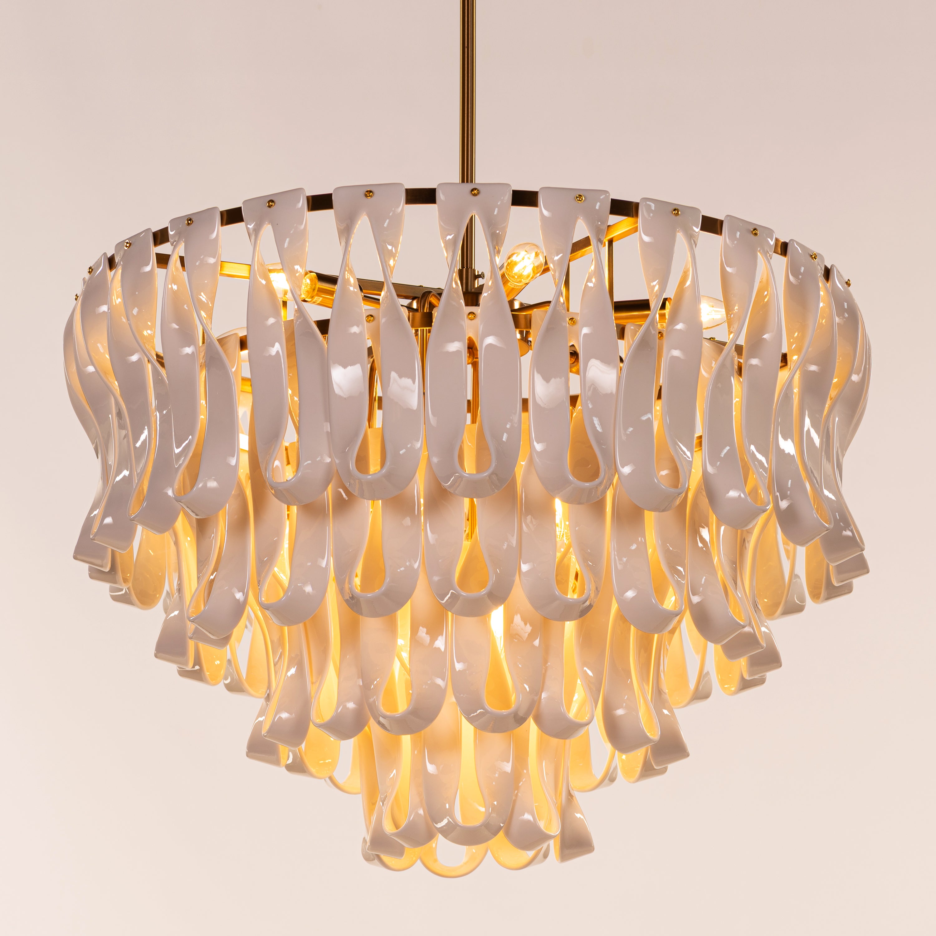 Vera (Round, Gold, White) Ceramic Chandelier