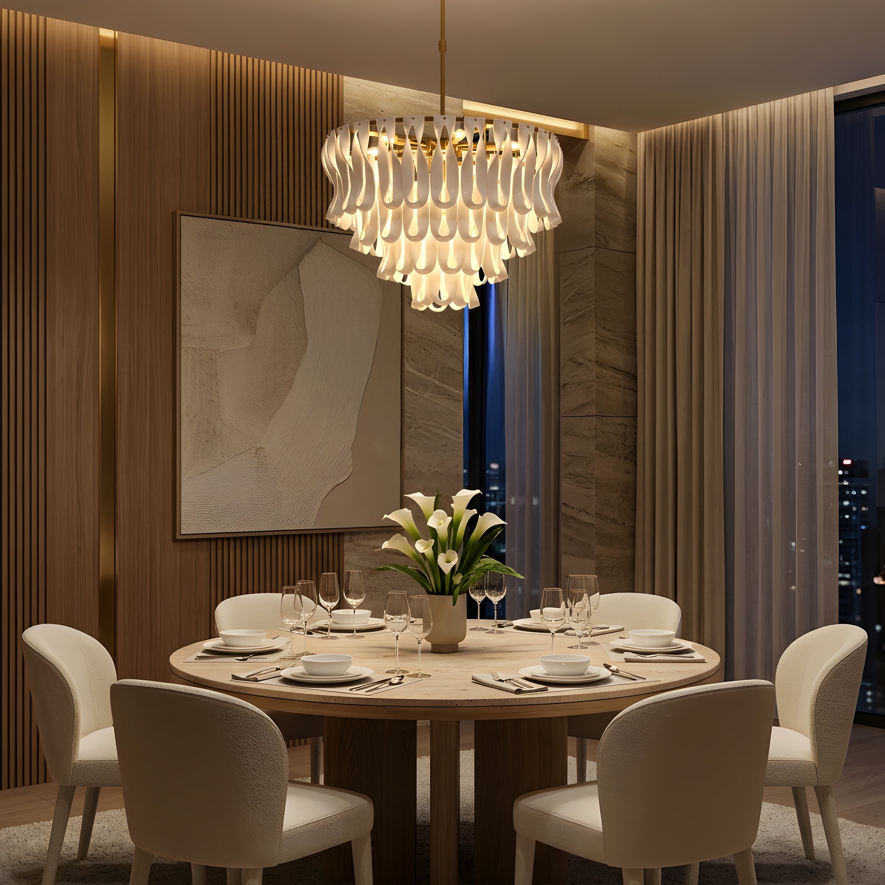 Vera (Round, Gold, White) Ceramic Chandelier