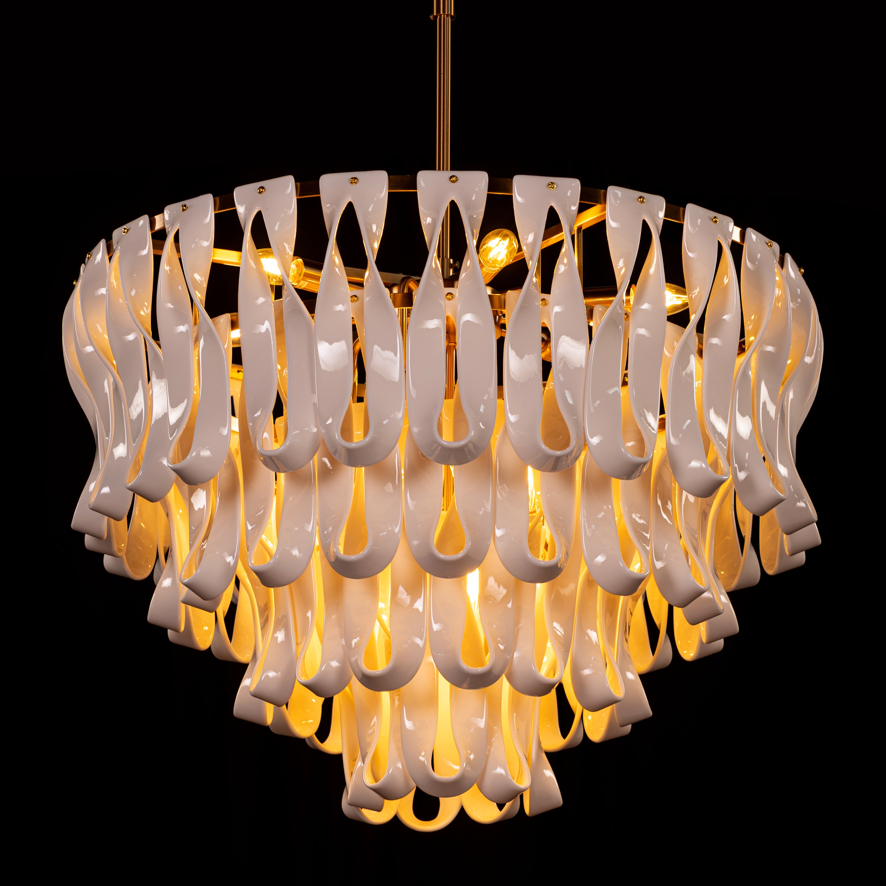 Vera (Round, Gold, White) Ceramic Chandelier