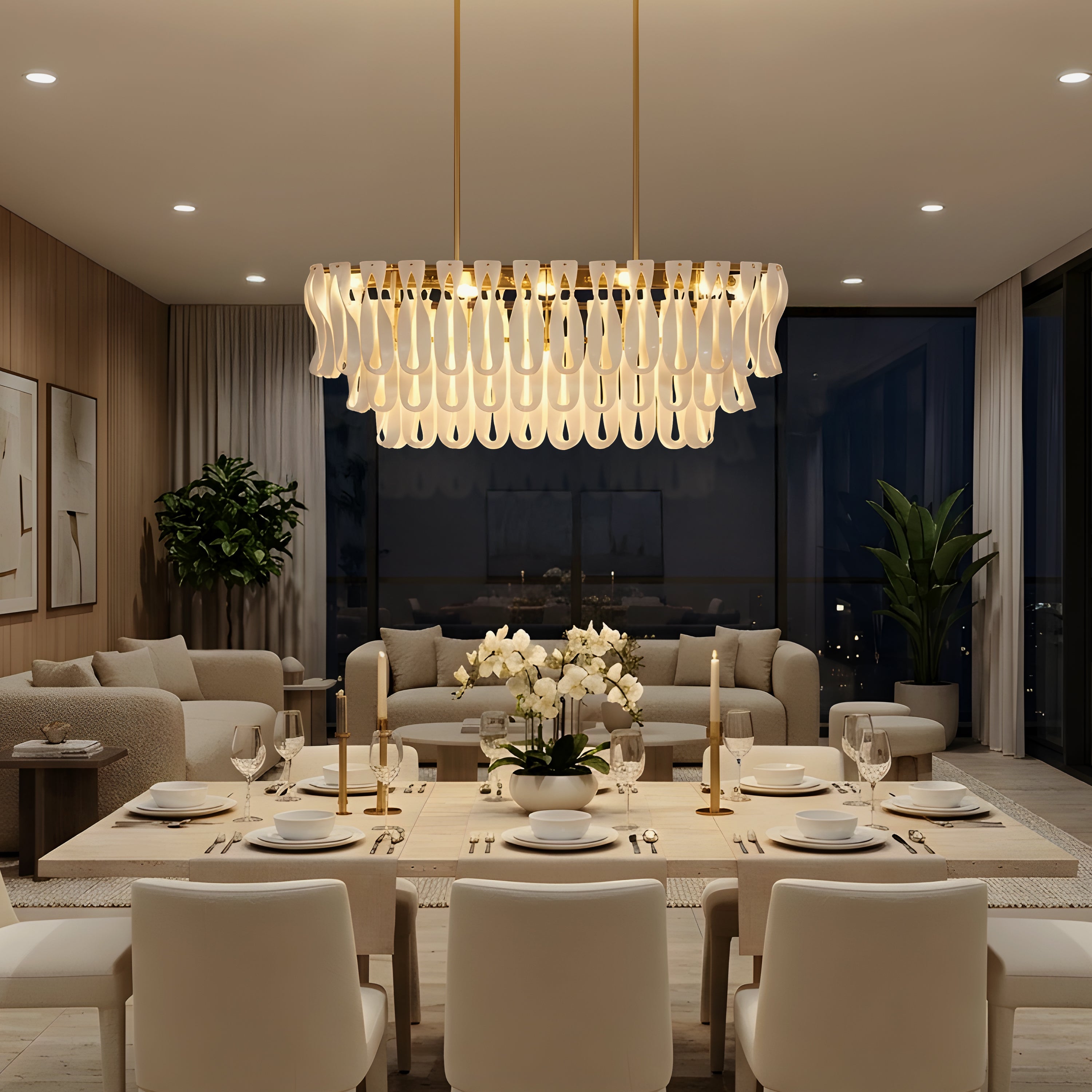 Vera (Long, Gold, White) Ceramic Chandelier