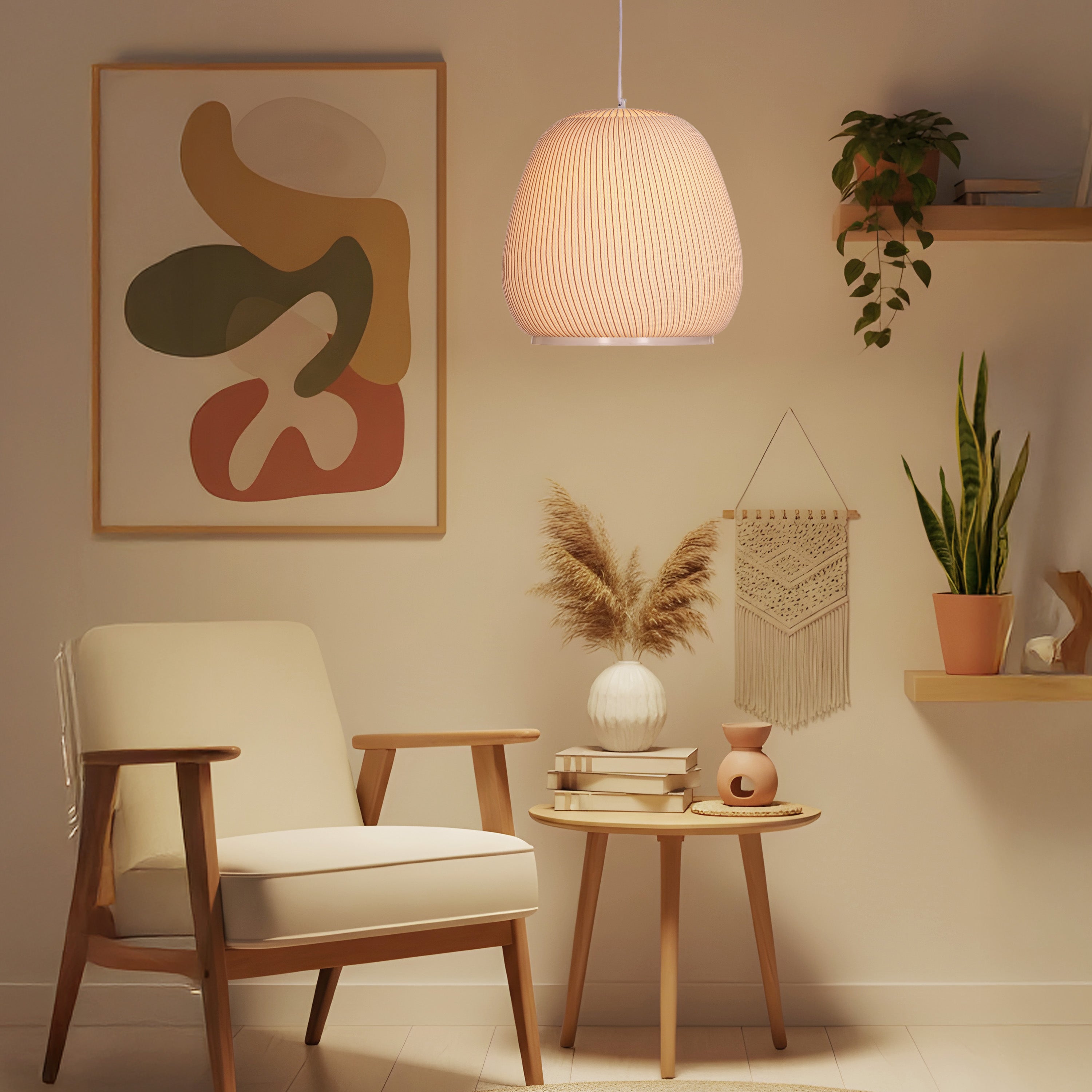 Tideform Arc (Off-White, White) Fabric Pendant Light