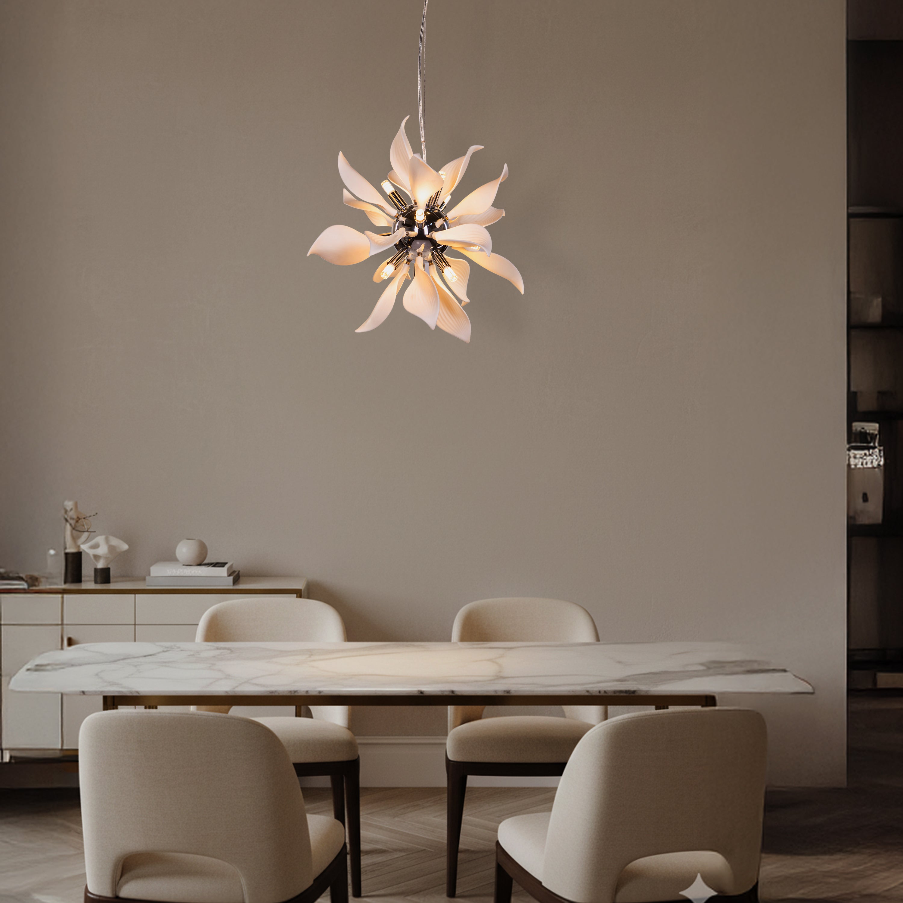 Ocean Lily (Chrome, White) Ceramic Pendant Light