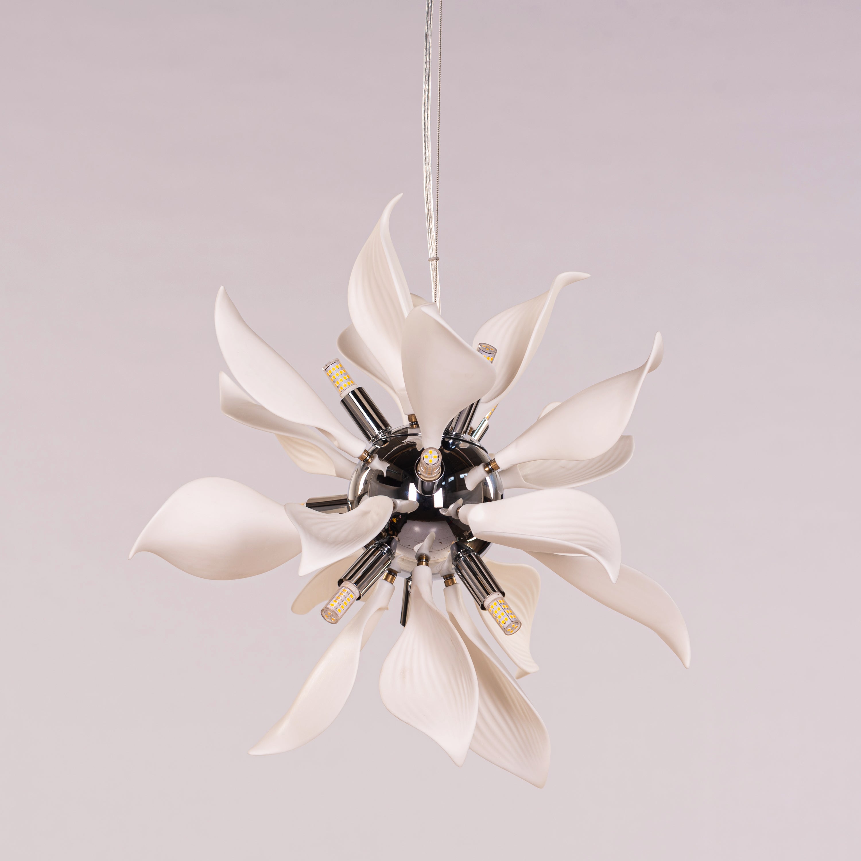 Ocean Lily (Chrome, White) Ceramic Pendant Light