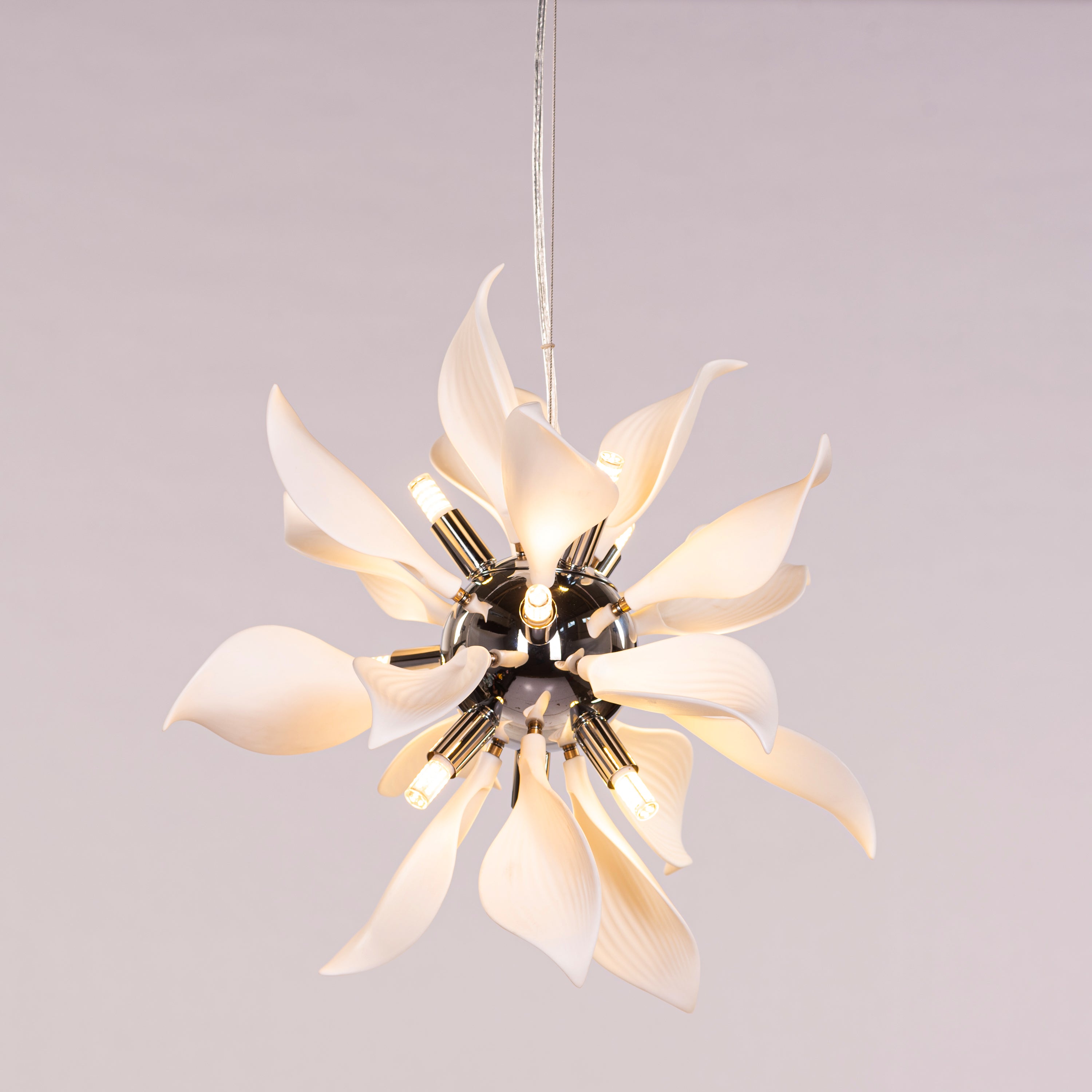 Ocean Lily (Chrome, White) Ceramic Pendant Light