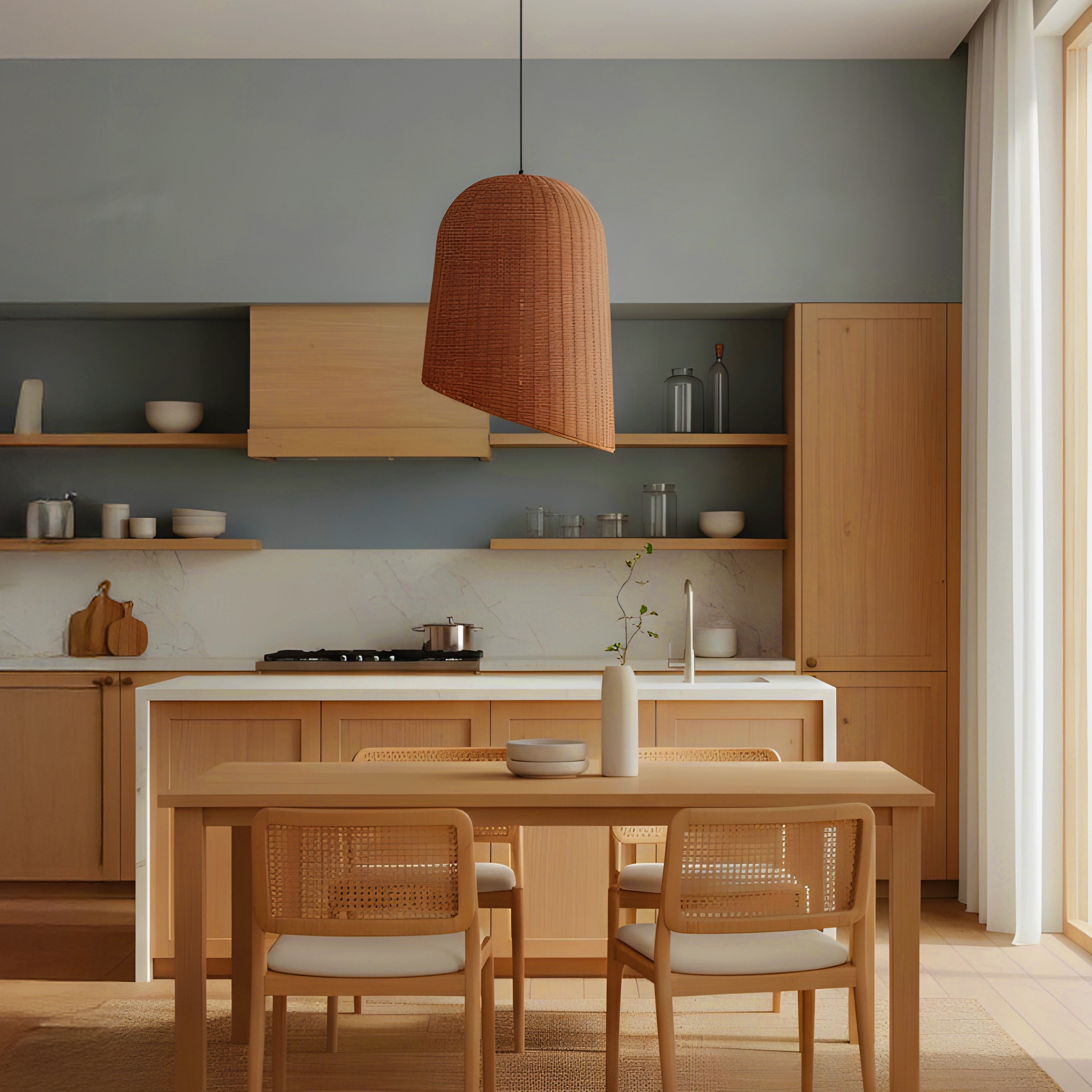 Dawn On The Bay (Black, Beige) Rattan Pendant Light