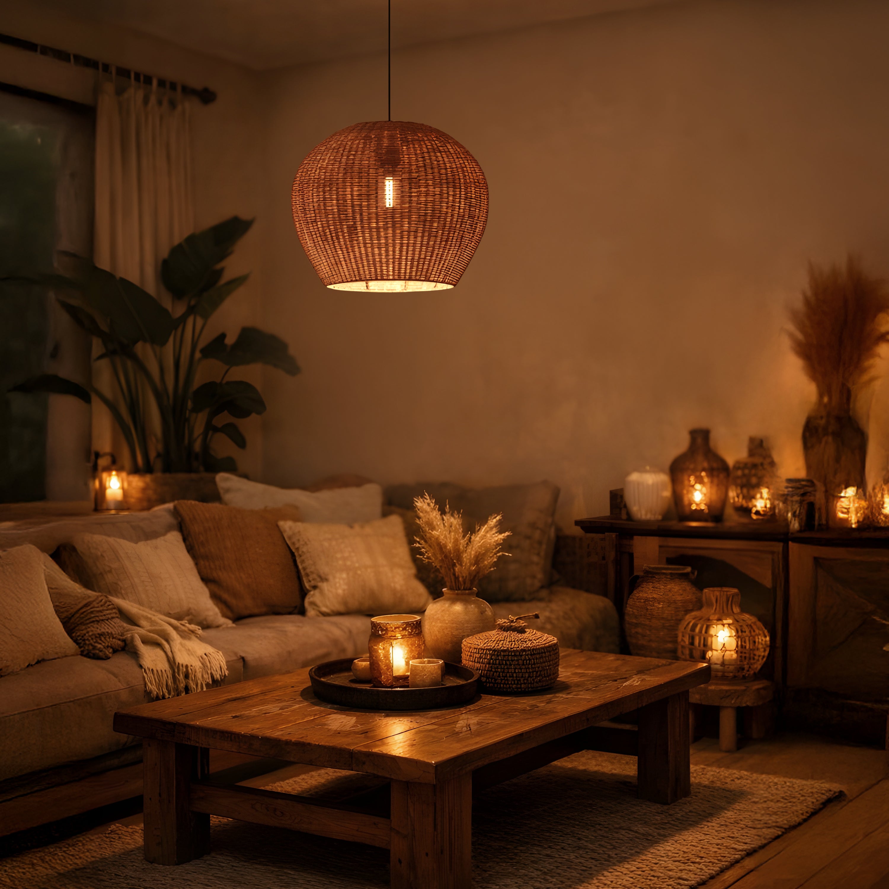 Palm Coast (Black, Beige) Rattan Pendant Light