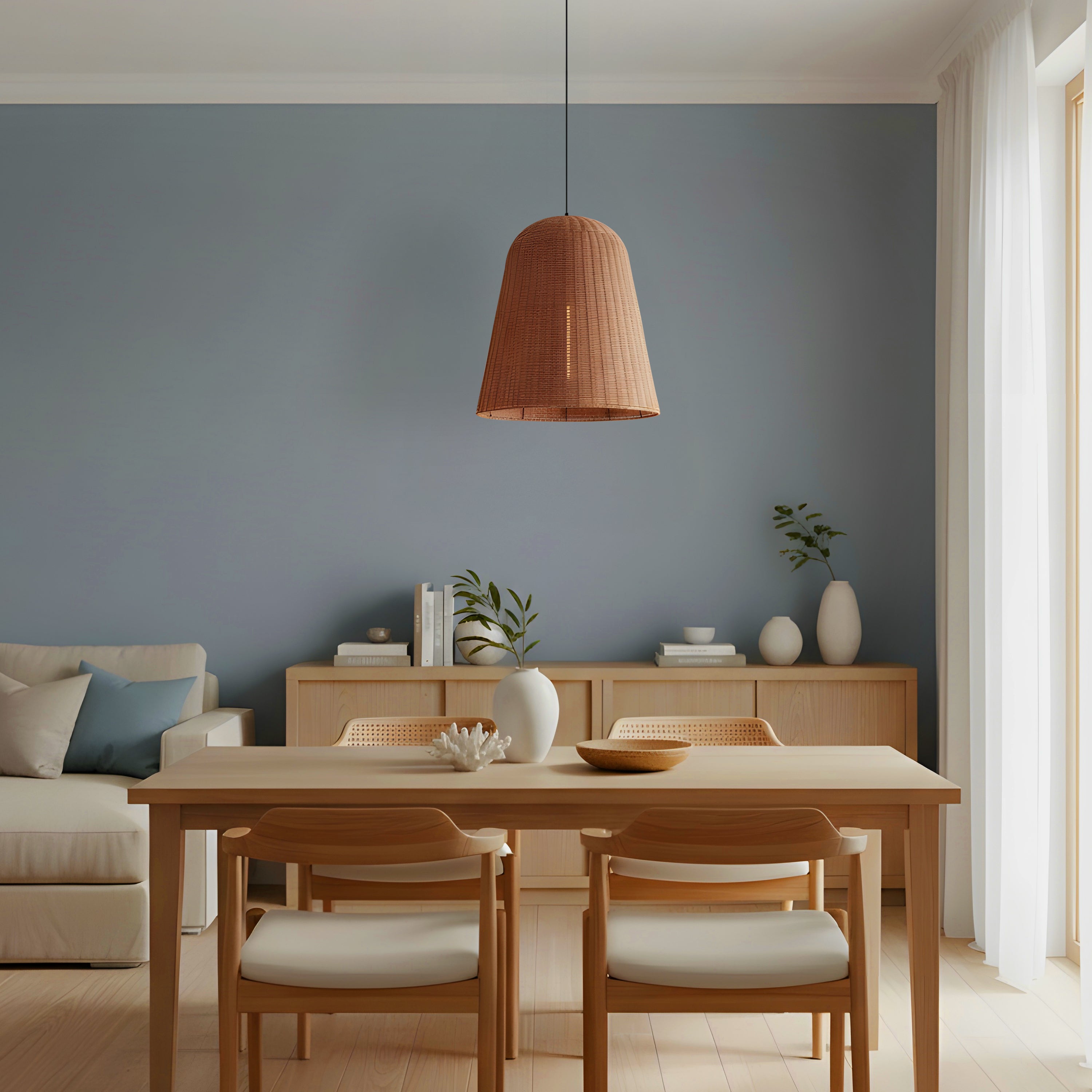 Beachwalk Basket (Black, Beige) Rattan Pendant Light