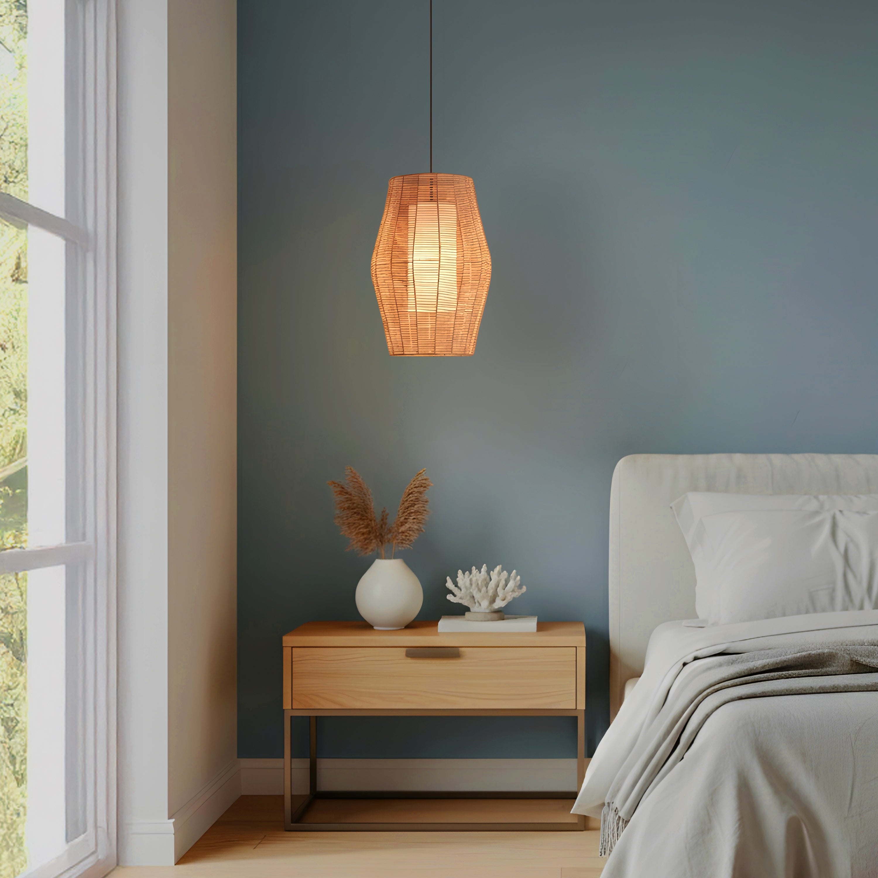 Sunlight Shore (Long , Beige) Rattan Pendant Light