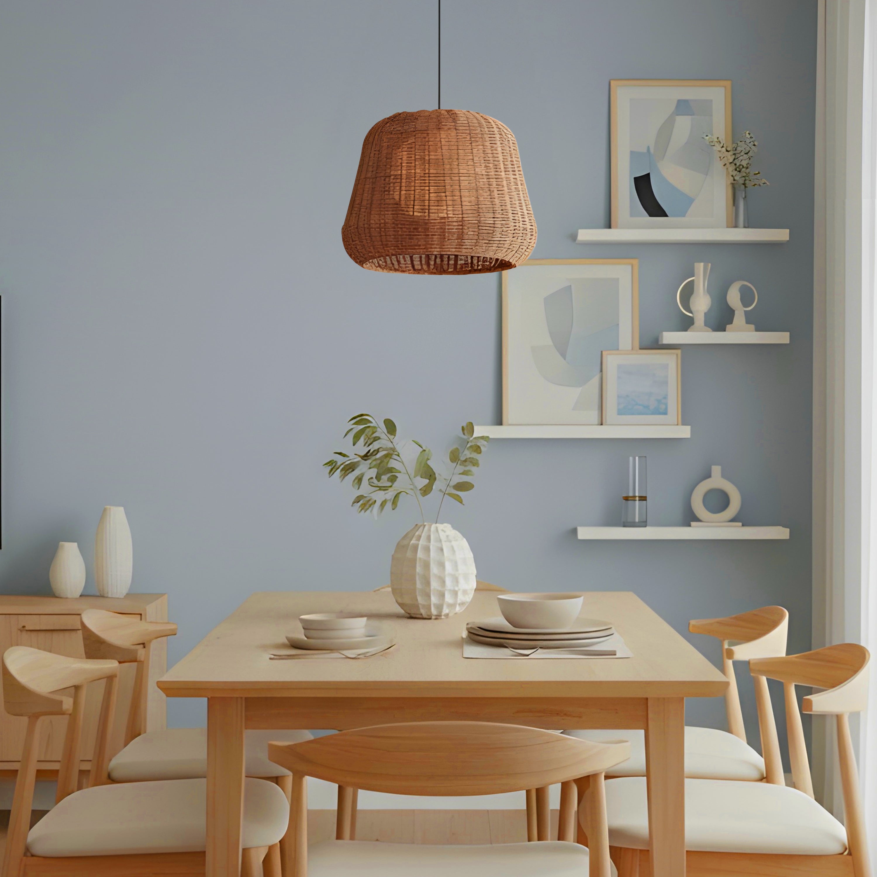 Sandswept Lantern (Black, Beige) Rattan Pendant Light