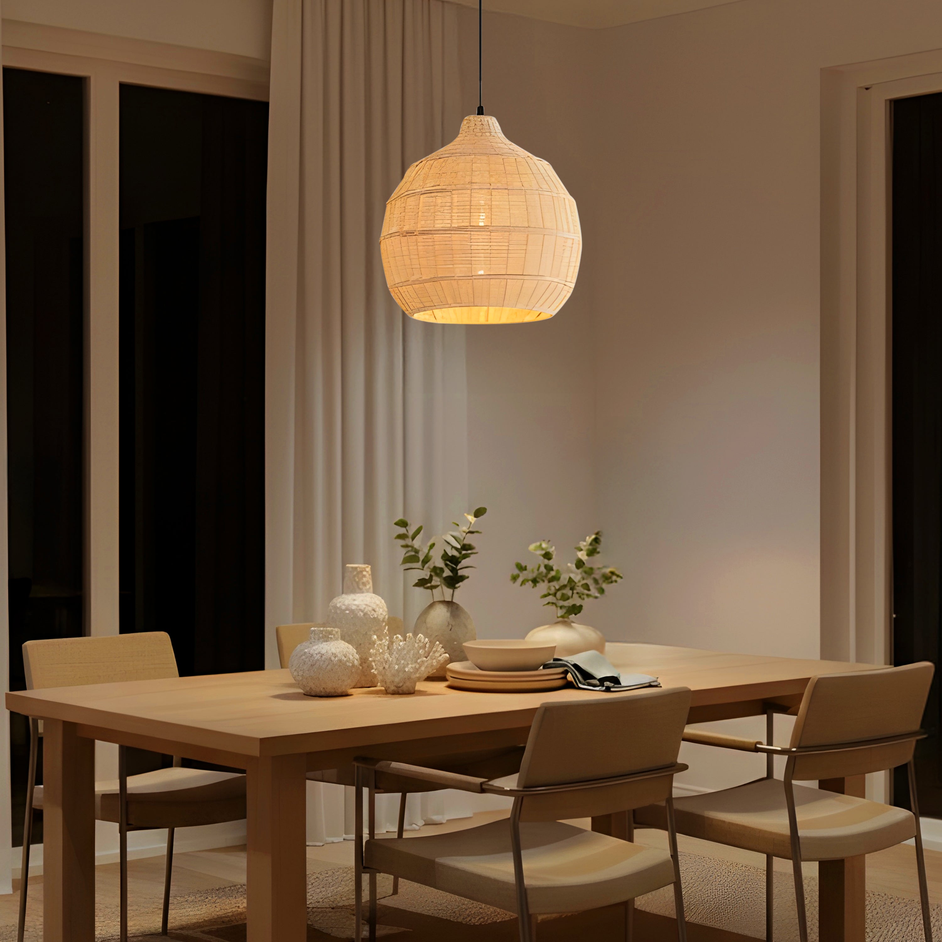 Bayfront Basket (Beige) Rattan Pendant Light