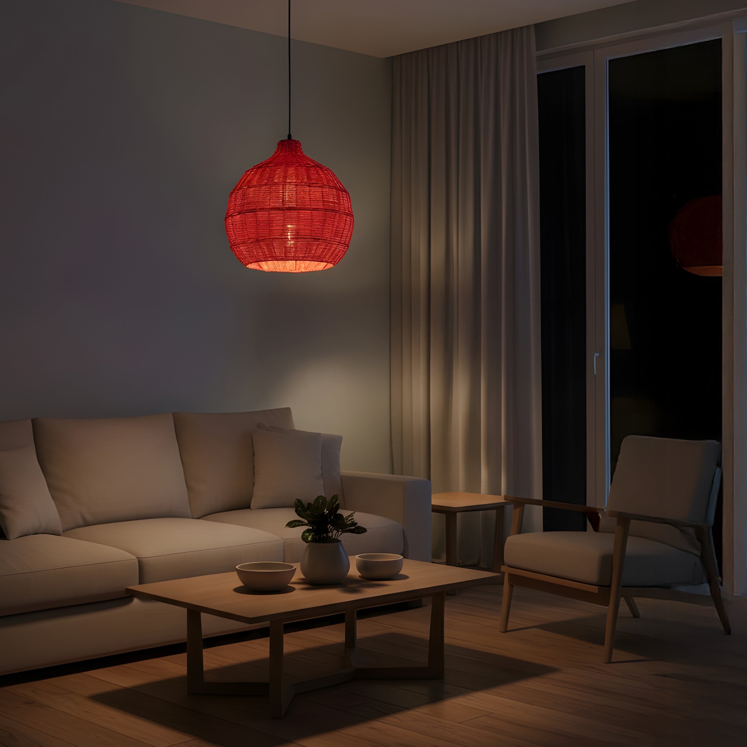 Bayfront Basket (Red) Rattan Pendant Light