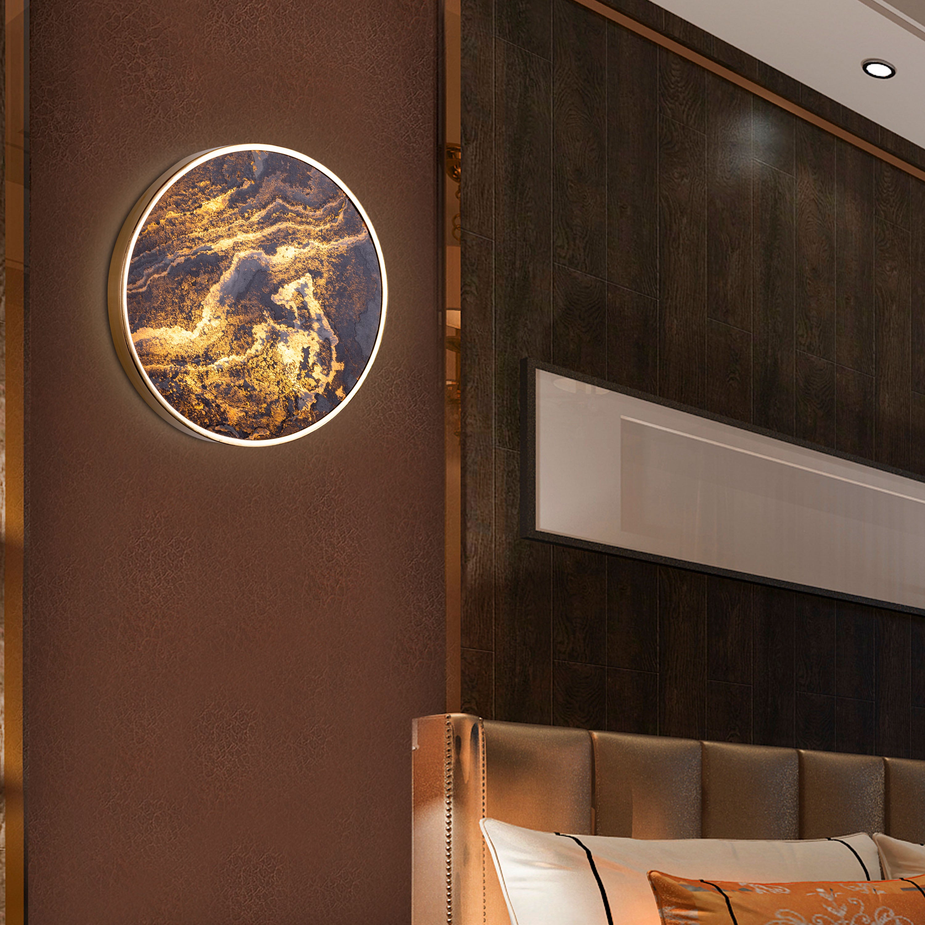 Slate Abate (Gold, Built-In LED) Stone Veneer Wall Light