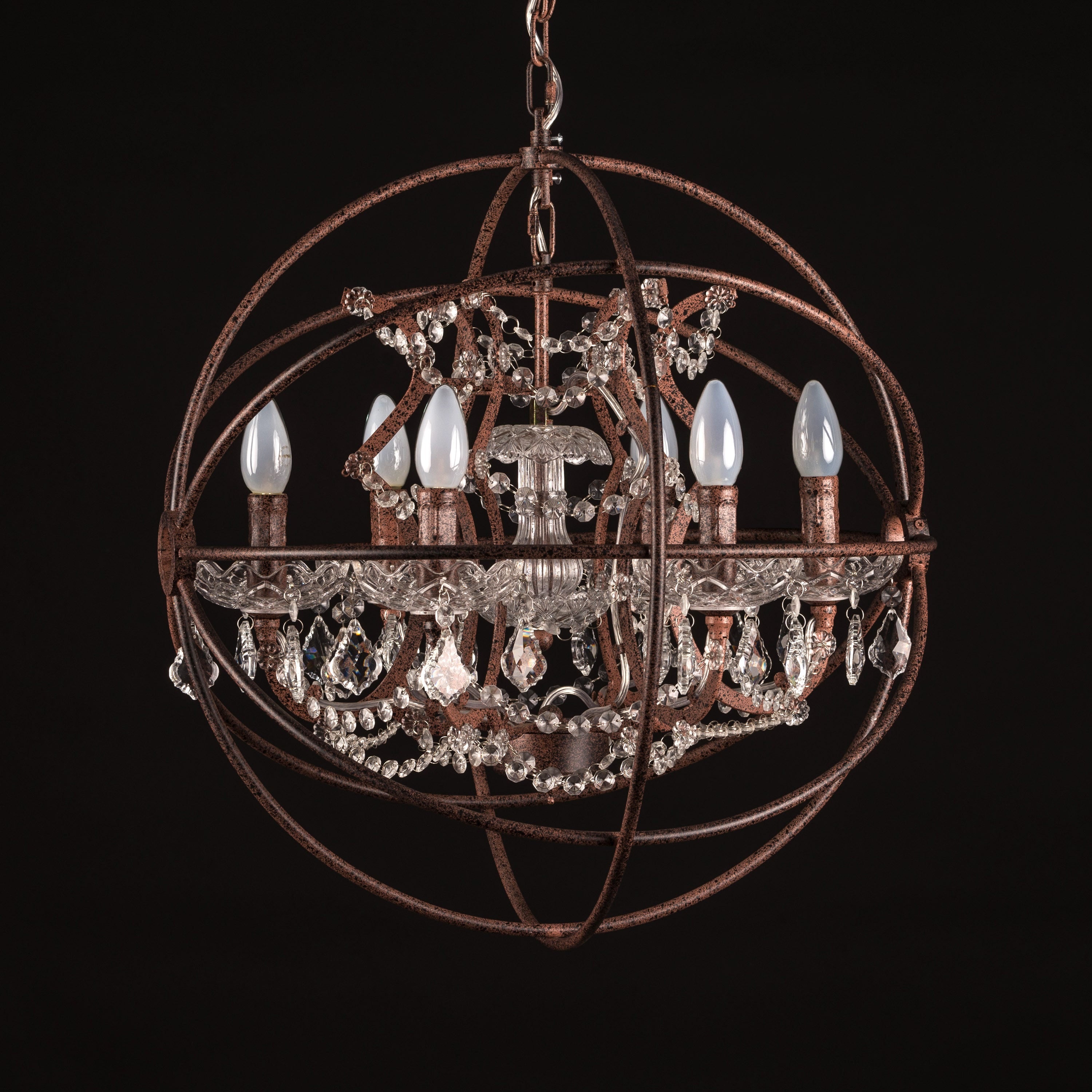 Moonlight Rendezvous (Small, Antique Rust) Crystal Chandelier