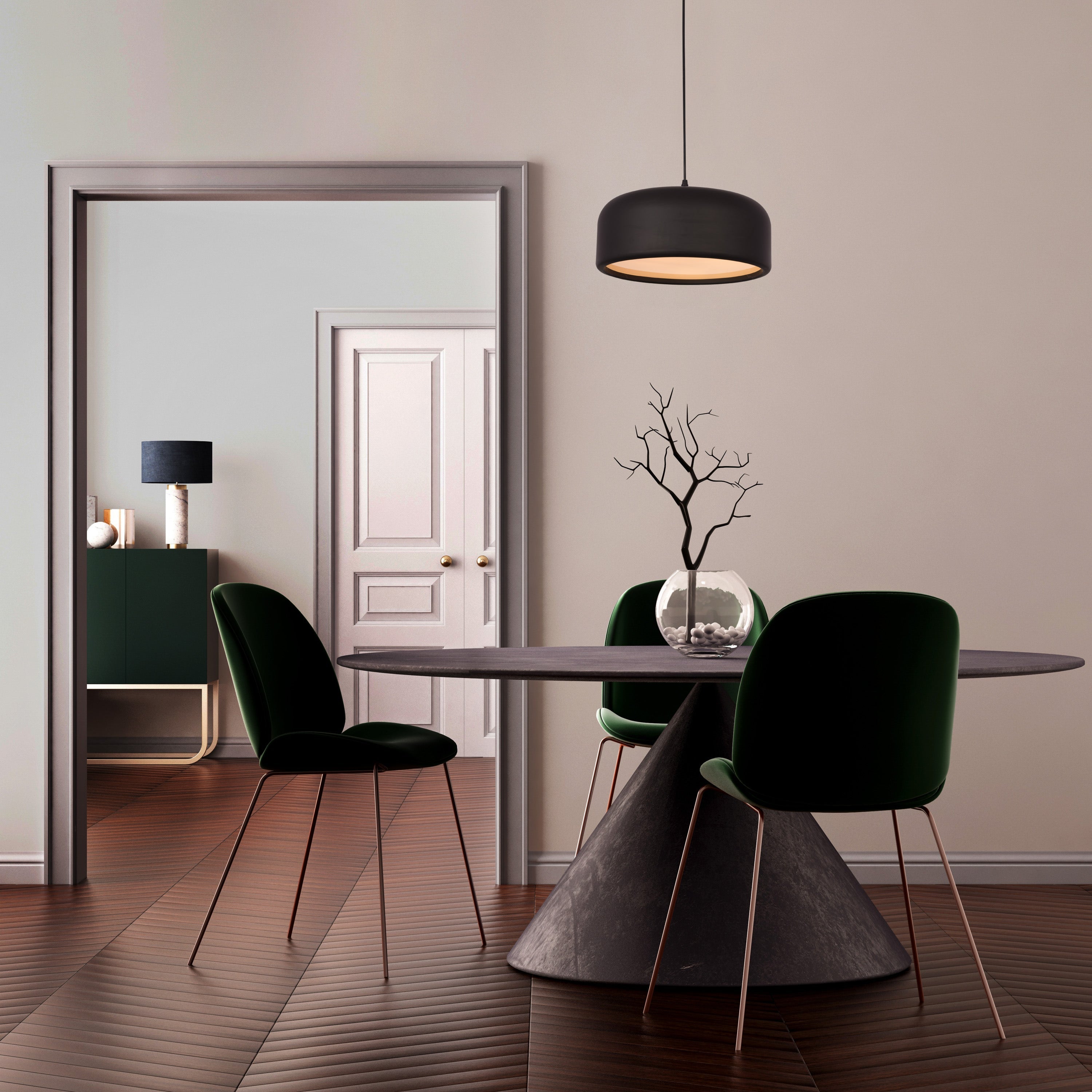 Artistic (14", Black, Smart LED) Pendant Light (3 smart LED Bulbs Included)